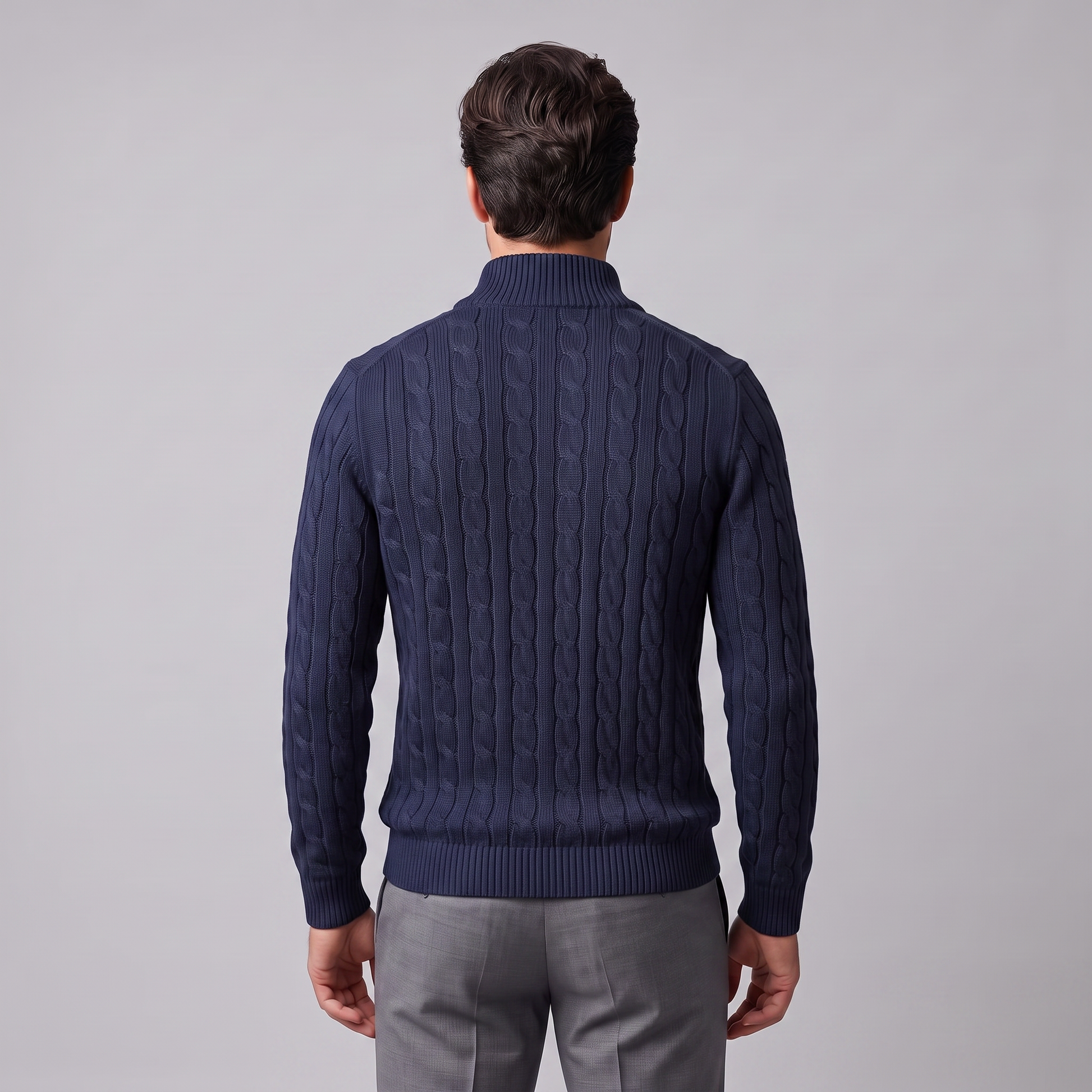 Maglione Uomo Mezza Zip in Maglia a Trecce Collo Alto