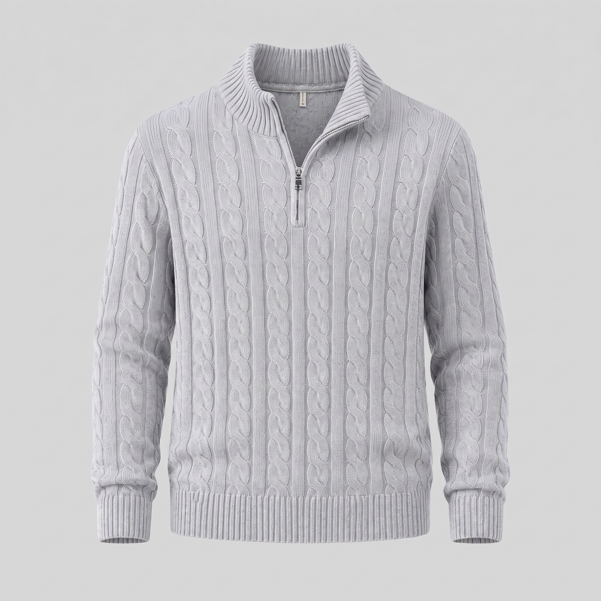 Maglione Uomo Mezza Zip in Maglia a Trecce Collo Alto