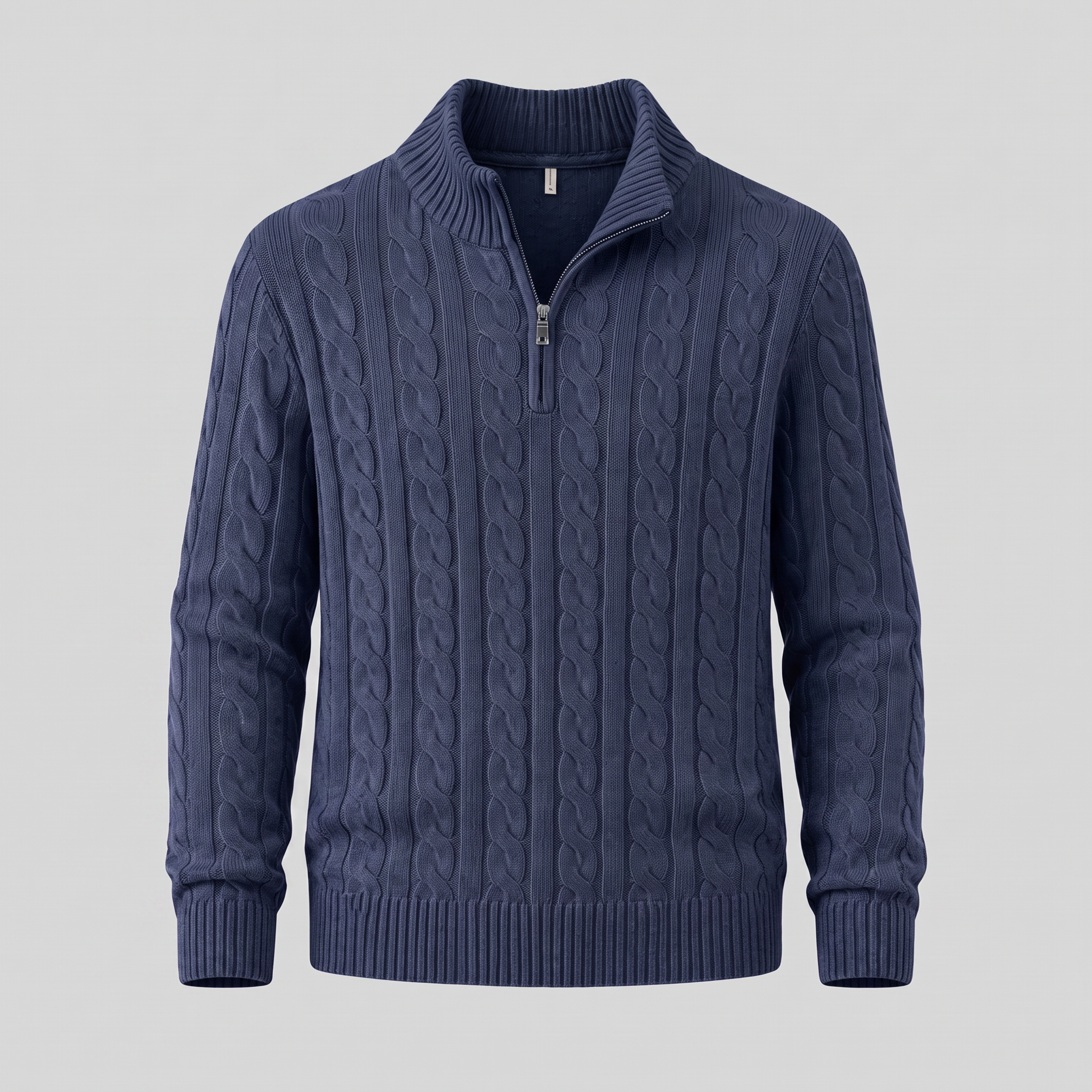 Maglione Uomo Mezza Zip in Maglia a Trecce Collo Alto