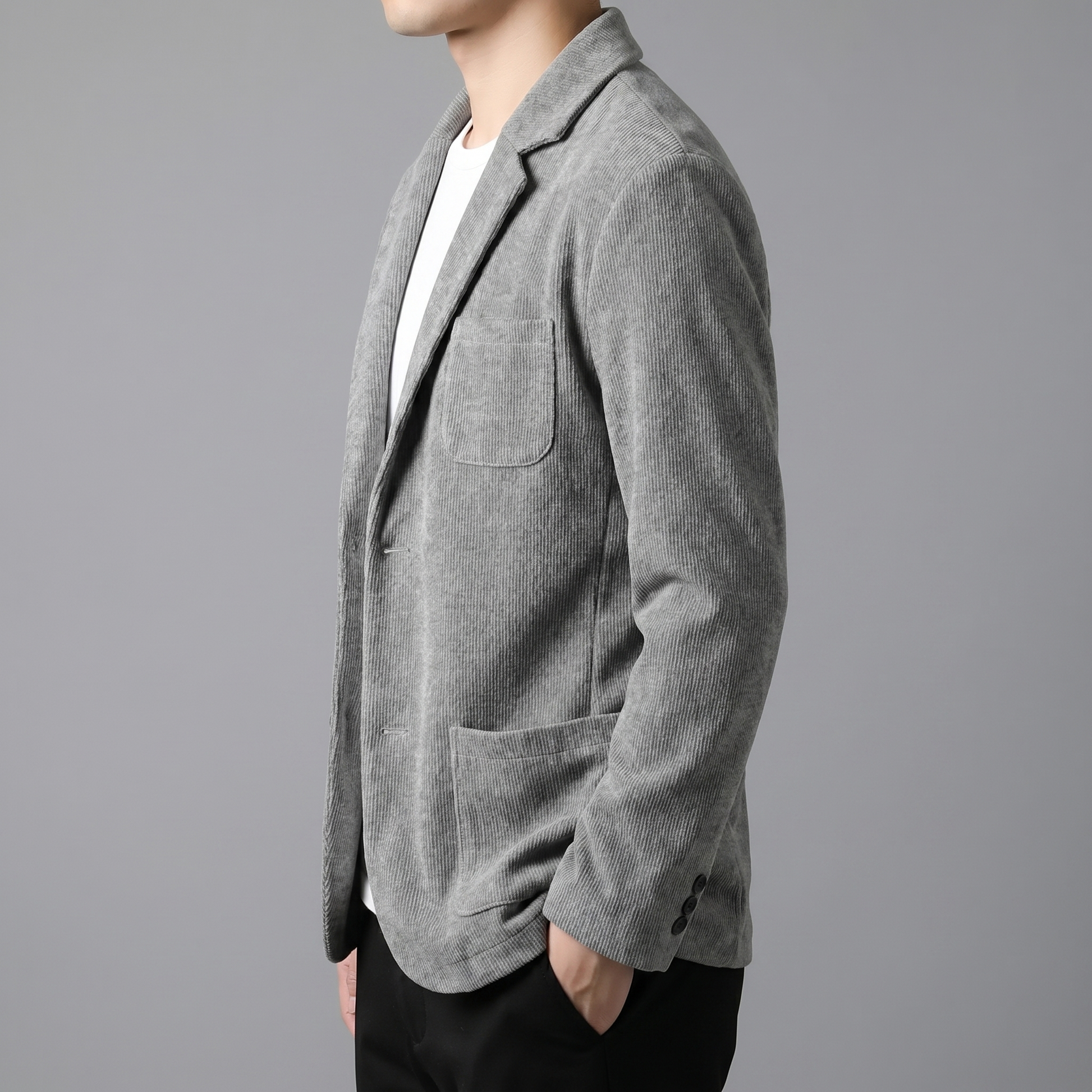 Blazer Uomo Monopetto Casual con Revers Taglio Sartoriale