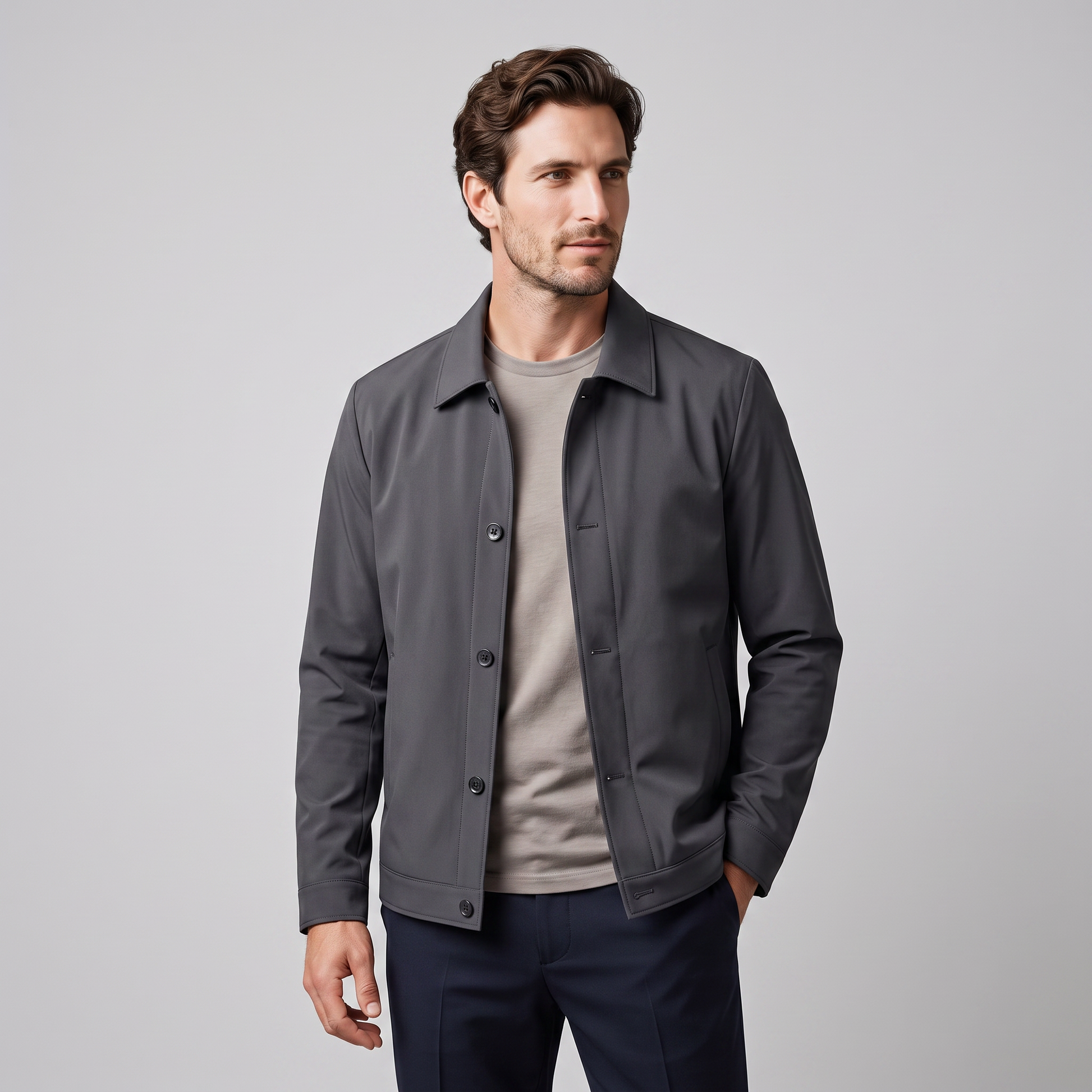 Giacca Uomo Foderata in Pile con Colletto a Camicia