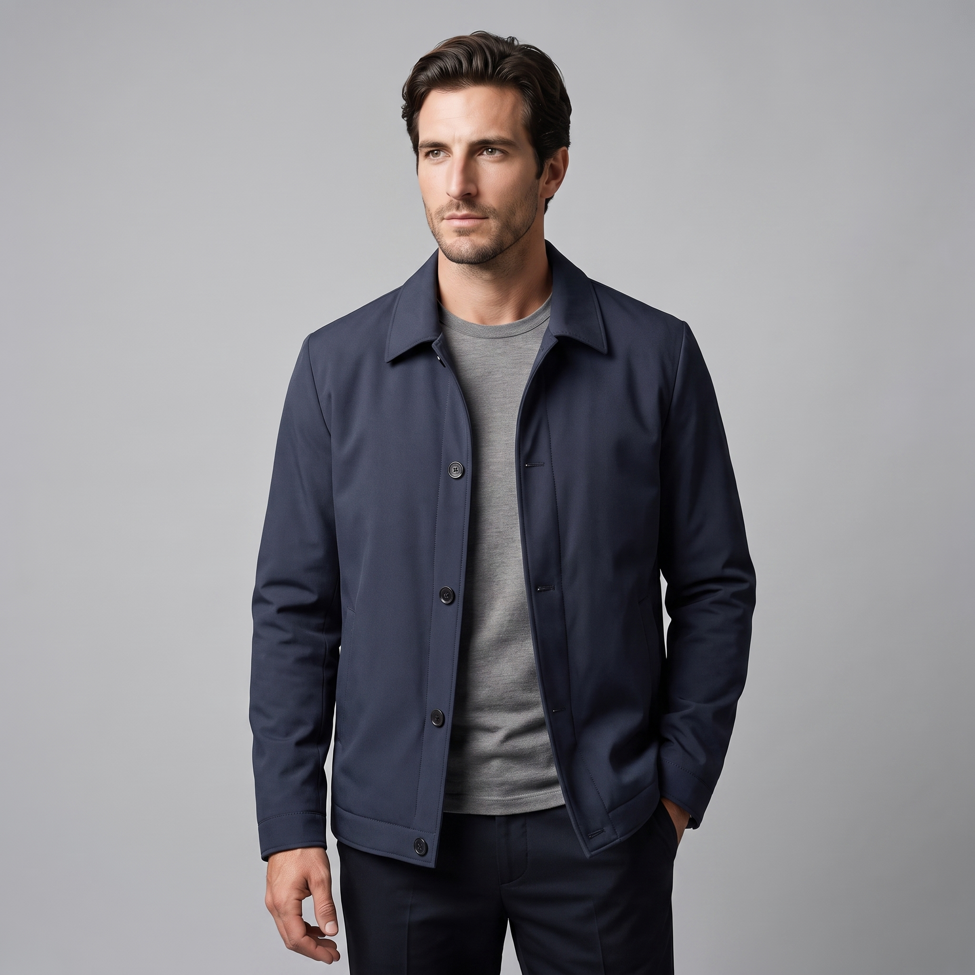 Giacca Uomo Foderata in Pile con Colletto a Camicia