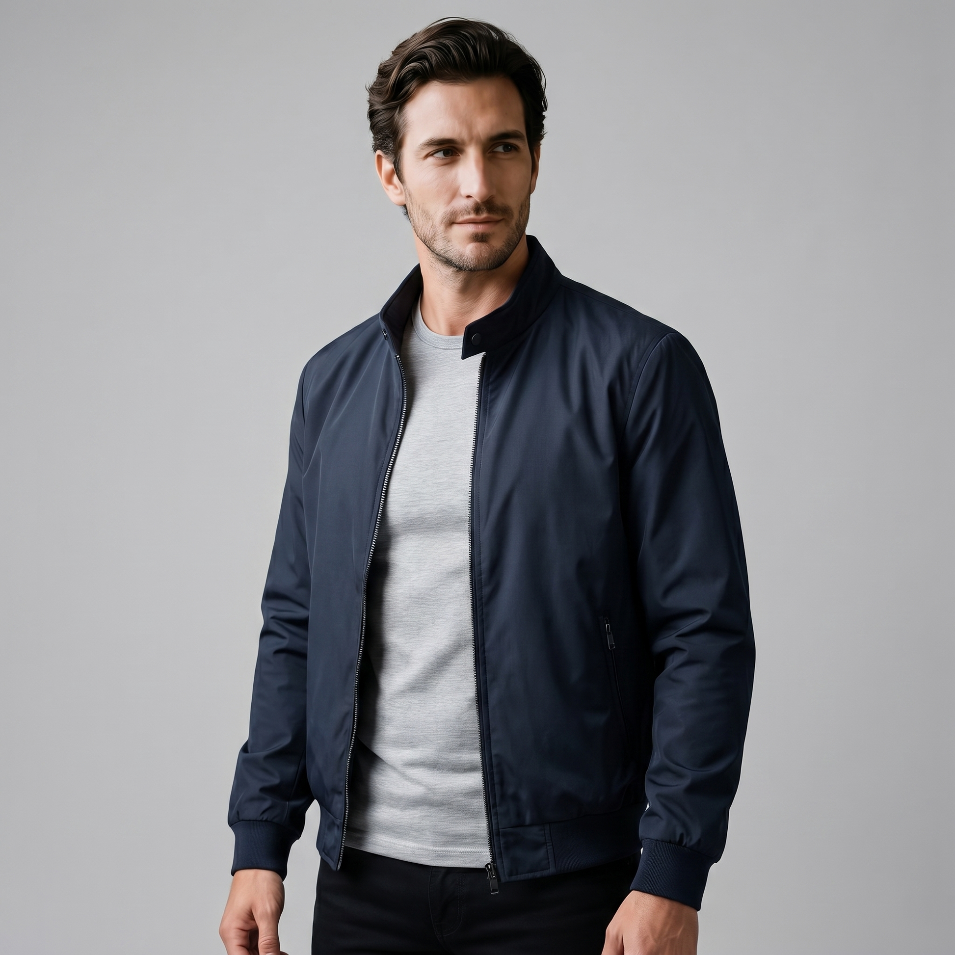Giacca Bomber Harrington Uomo Slim Collo Alto