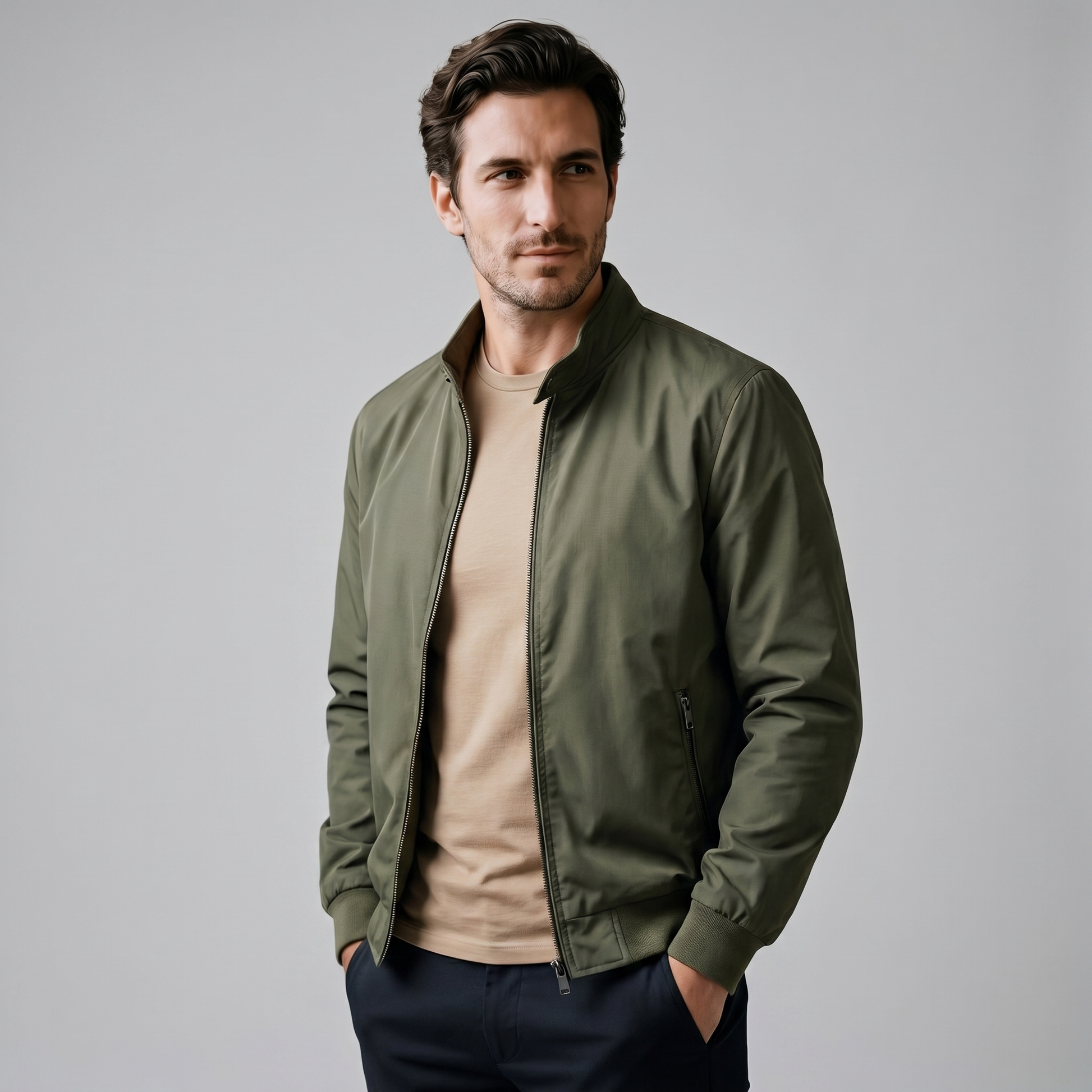 Giacca Bomber Harrington Uomo Slim Collo Alto