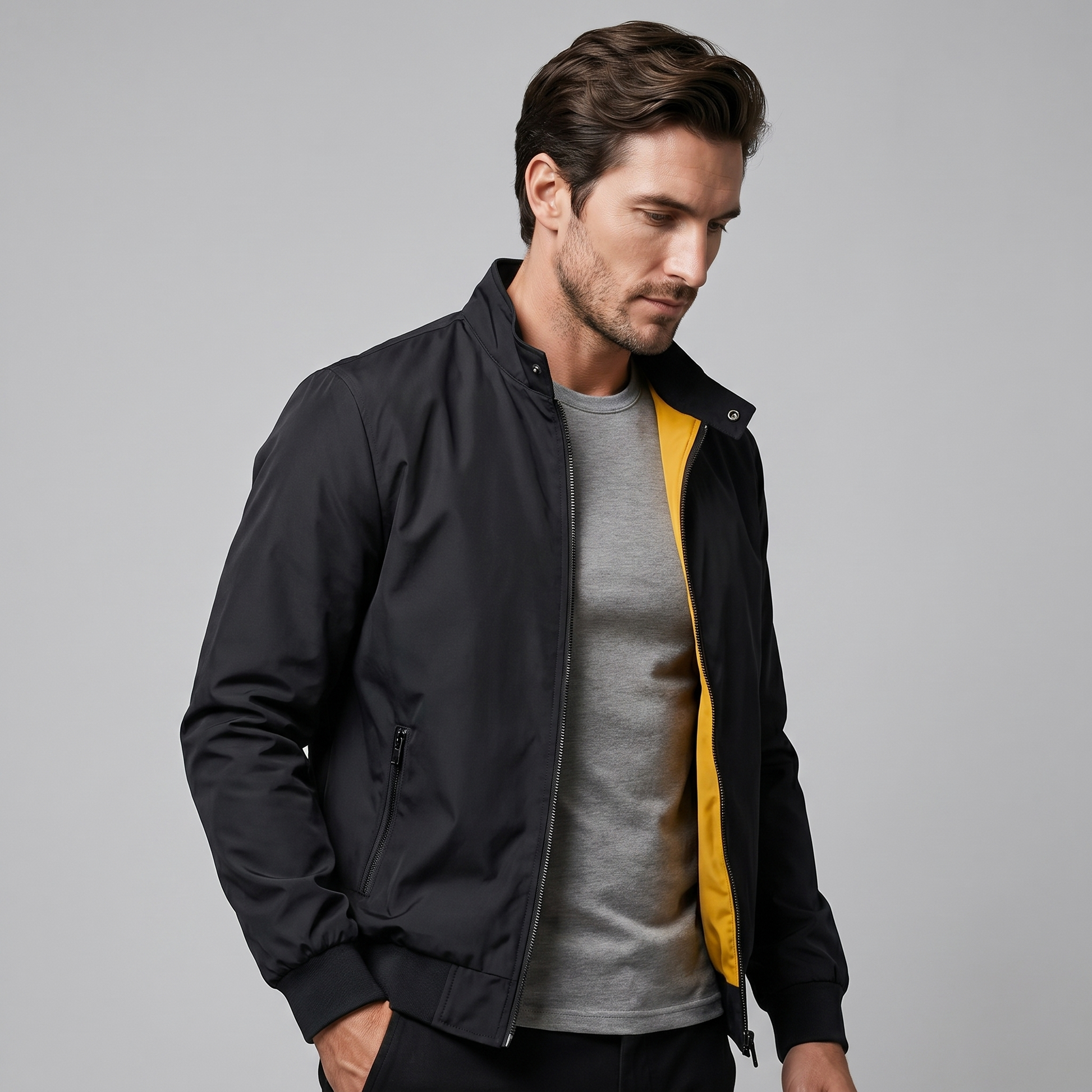 Giacca Bomber Harrington Uomo Slim Collo Alto