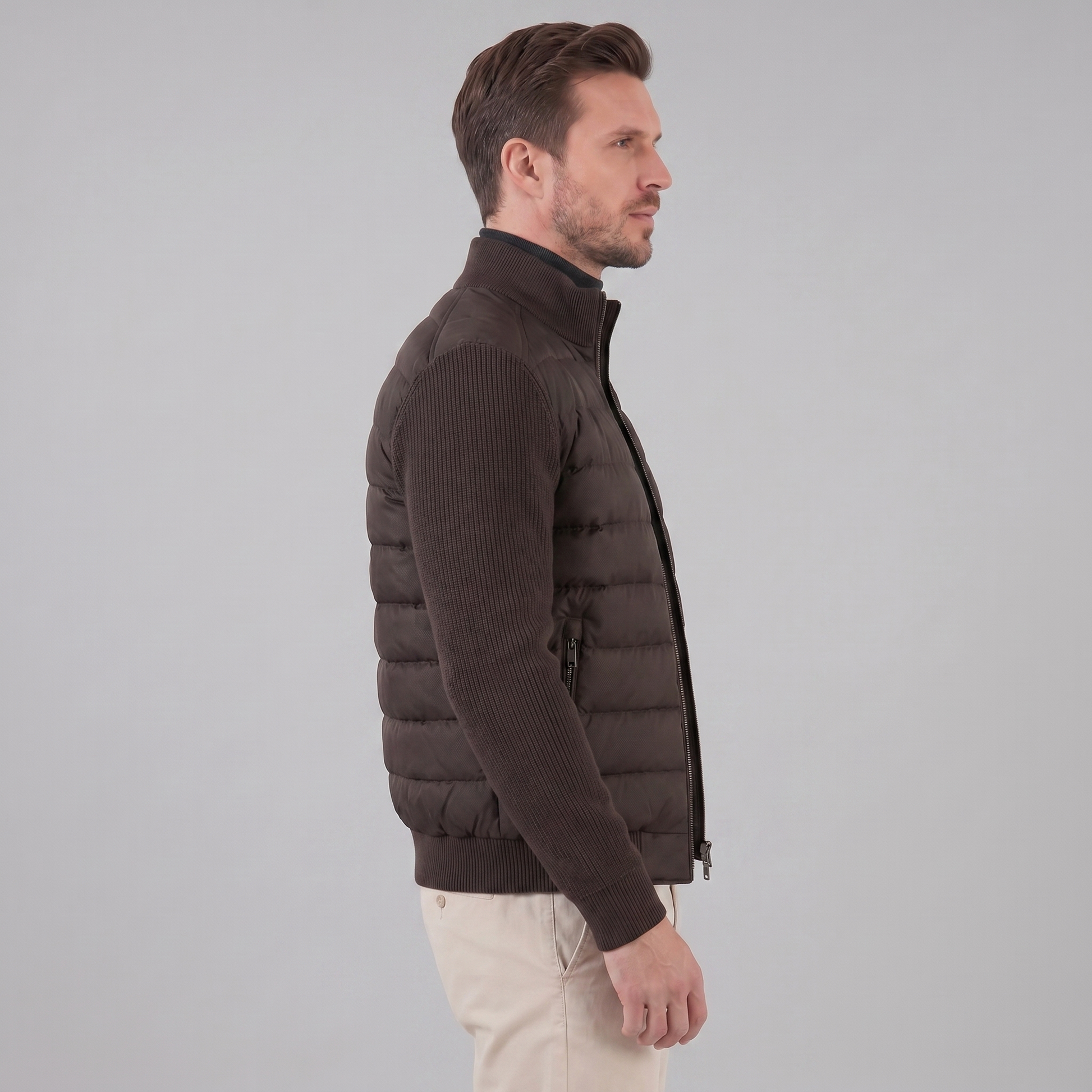 Piumino Uomo con Maniche in Maglia e Collo a Coste