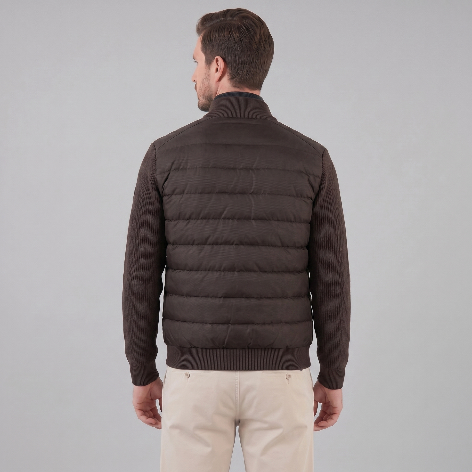 Piumino Uomo con Maniche in Maglia e Collo a Coste