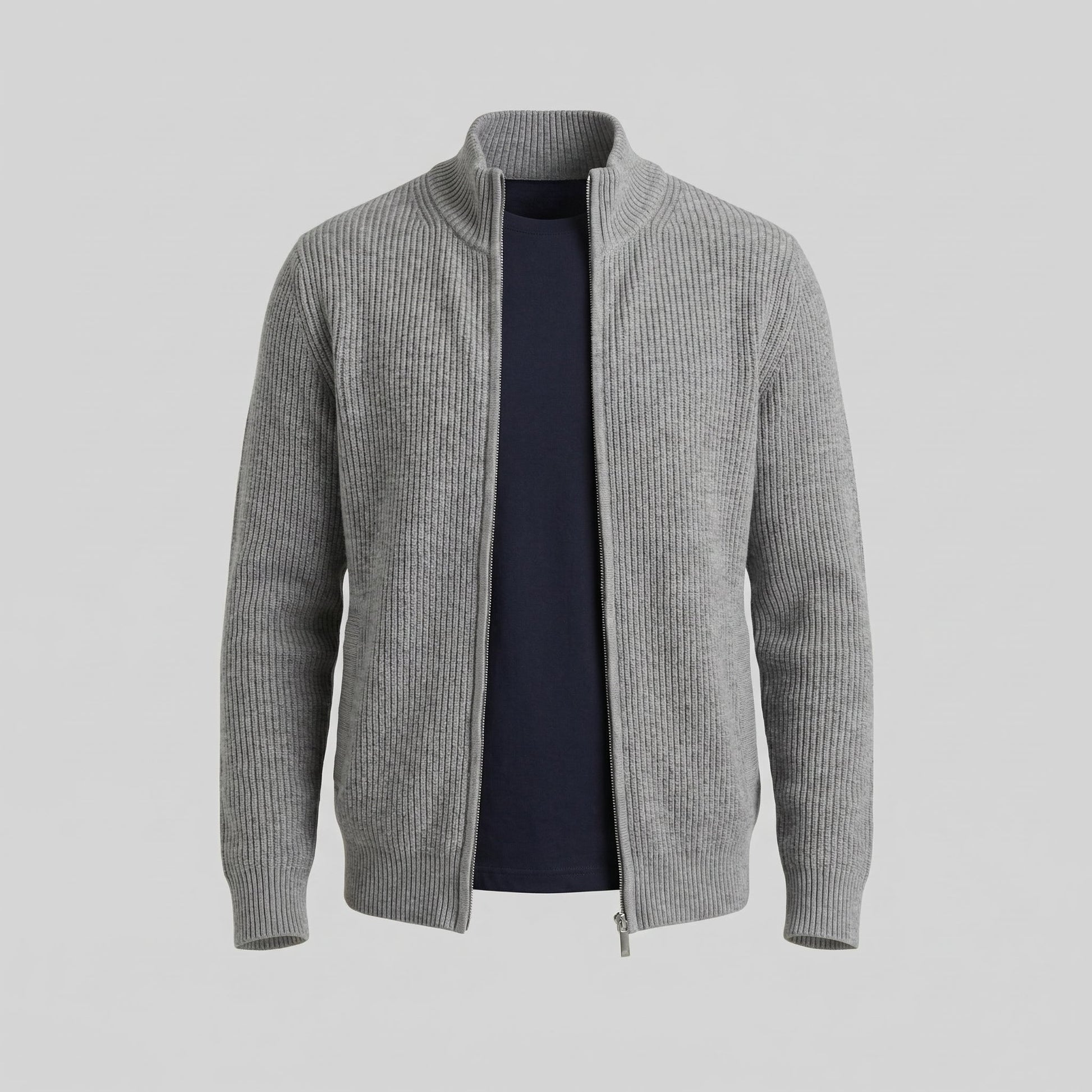 Cardigan Uomo in Maglia a Coste con Zip Classico