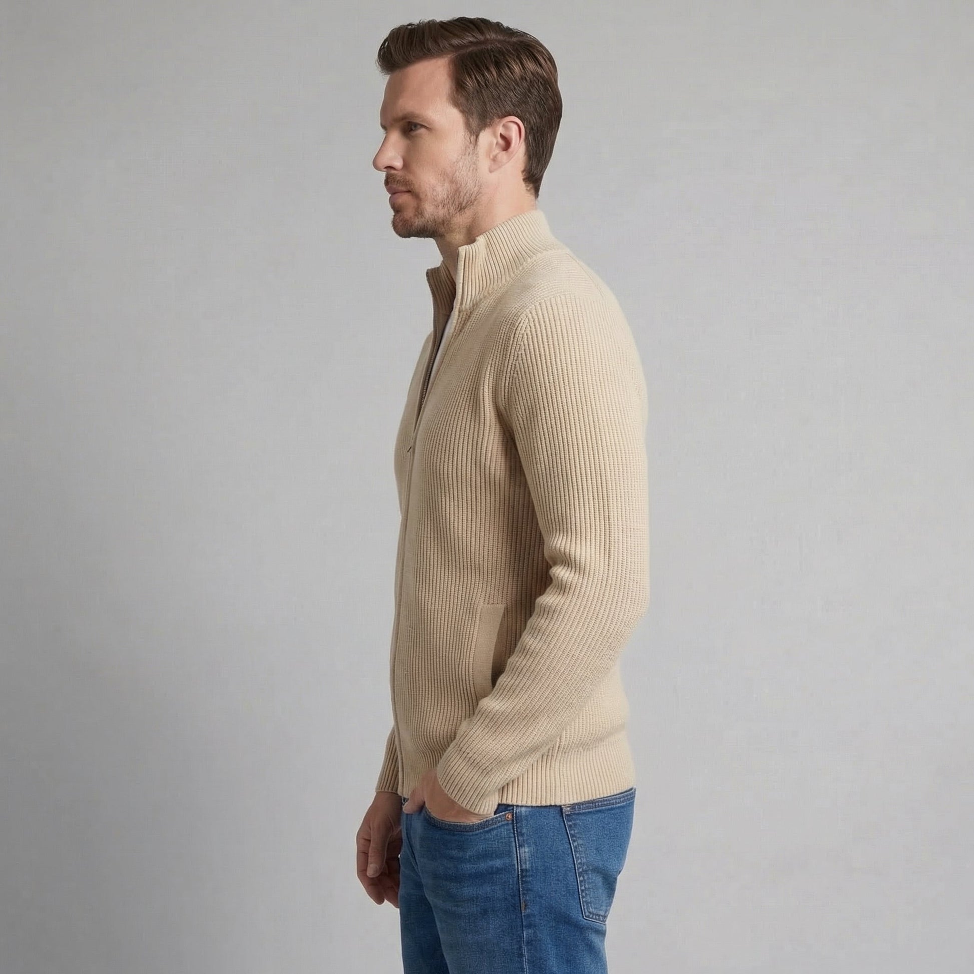 Cardigan Uomo in Maglia a Coste con Zip Classico