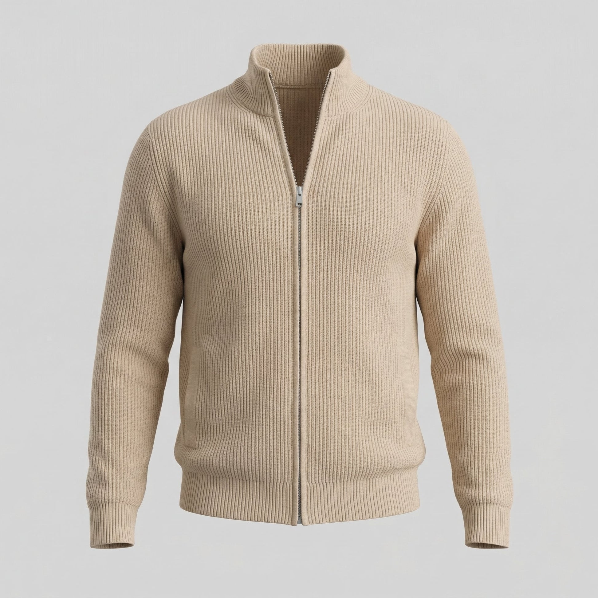 Cardigan Uomo in Maglia a Coste con Zip Classico