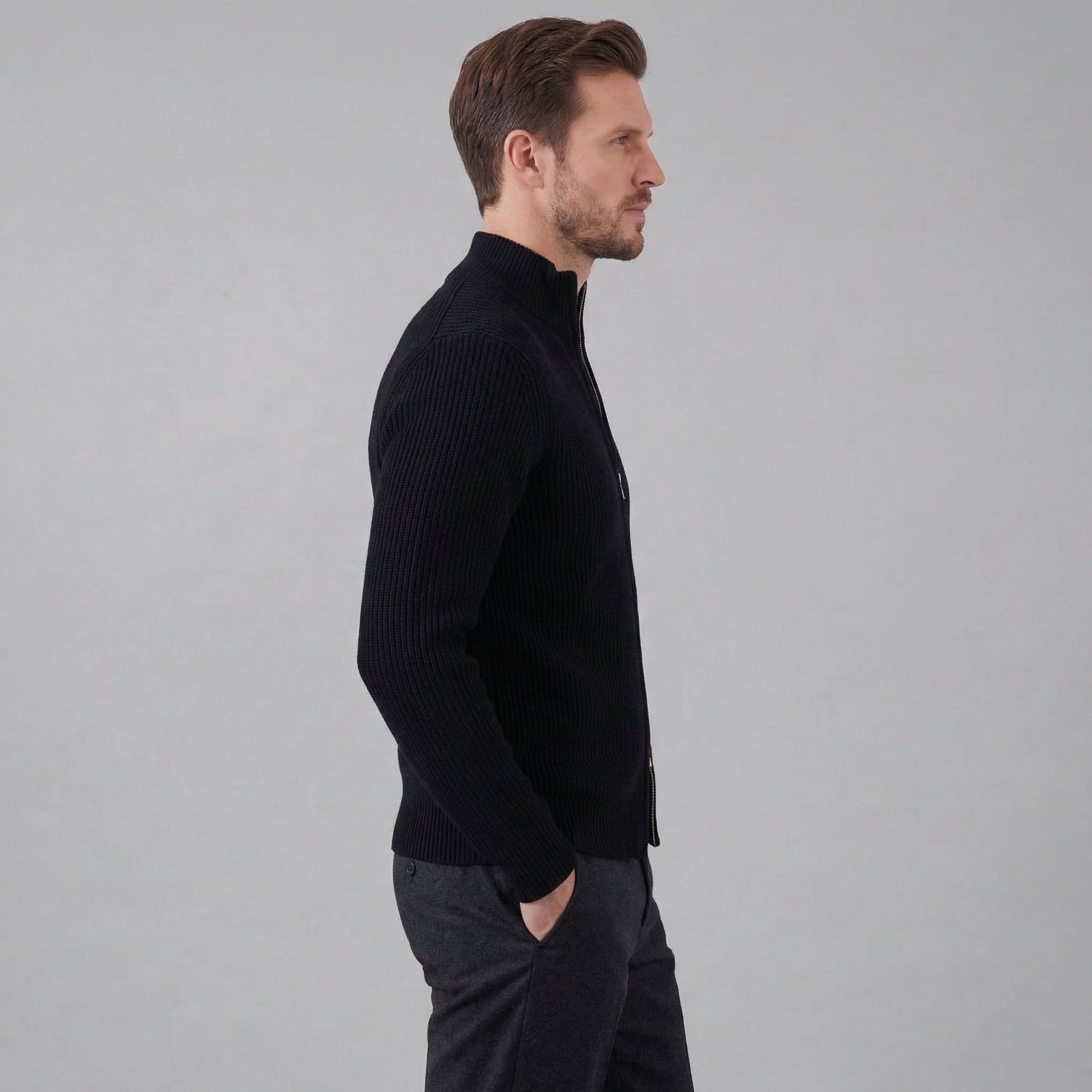 Cardigan Uomo in Maglia a Coste con Zip Classico