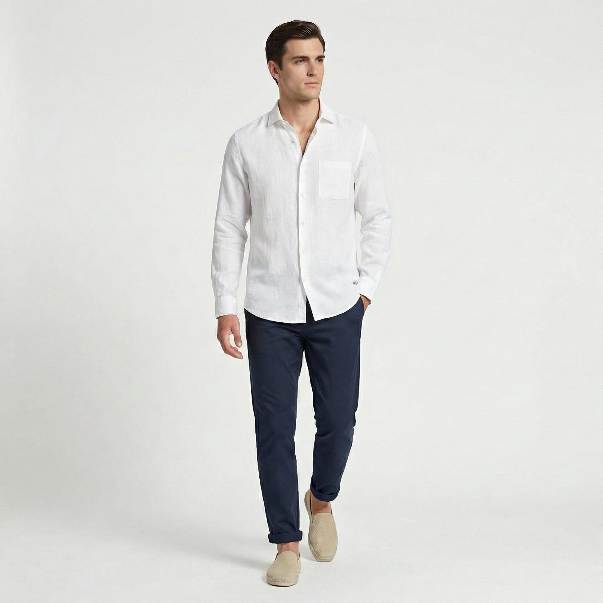 Camicia Uomo in Lino Maniche Lunghe con Taschino