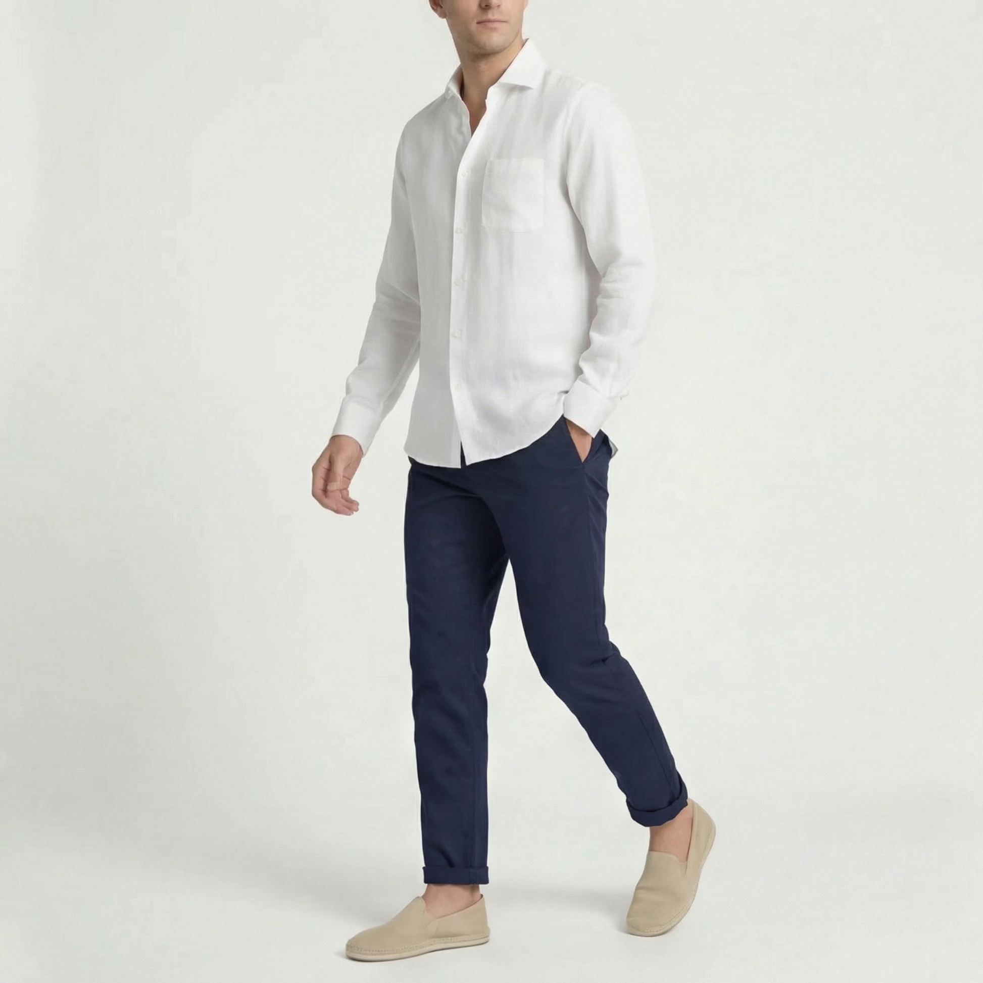 Camicia Uomo in Lino Maniche Lunghe con Taschino