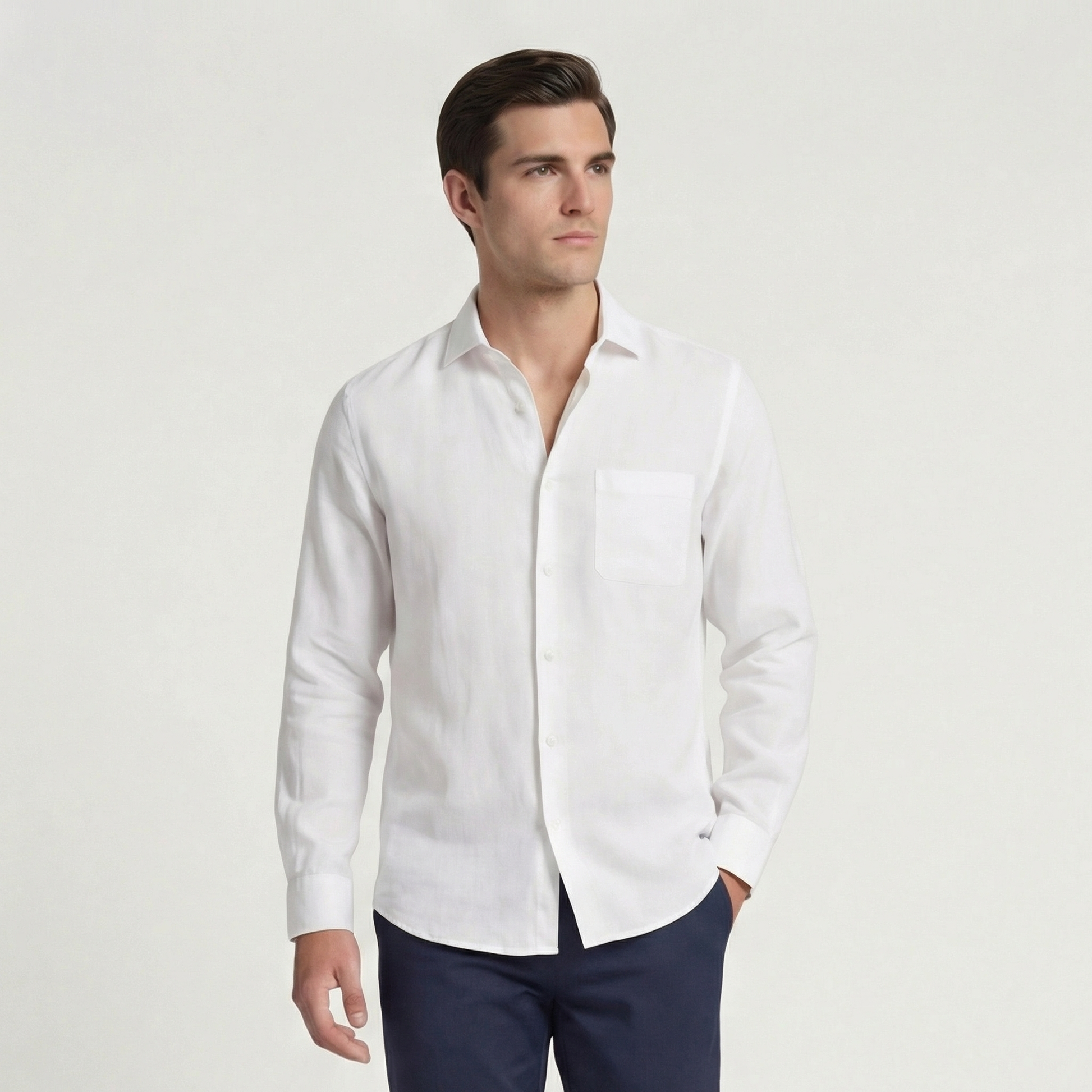 Camicia Uomo in Lino Maniche Lunghe con Taschino