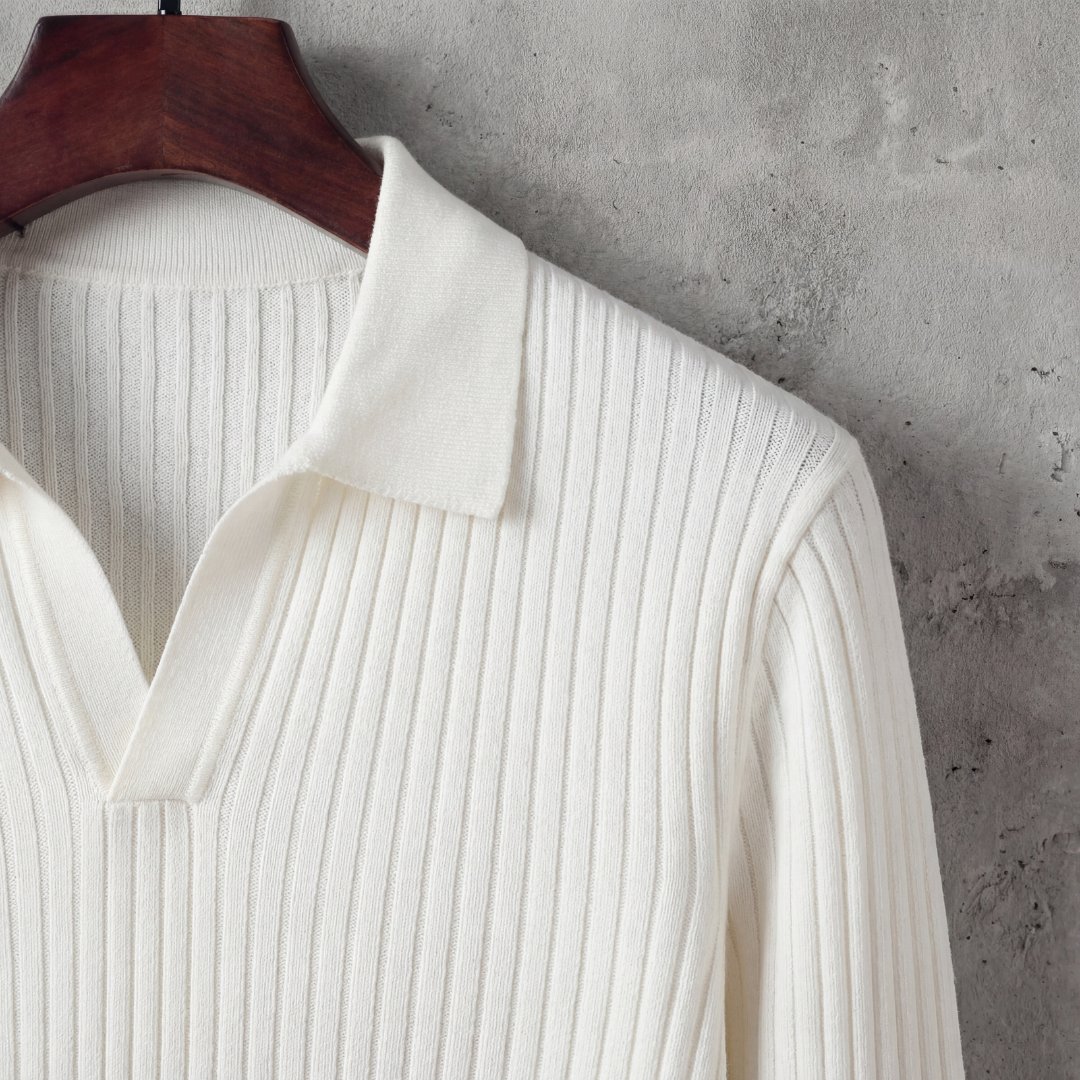 Polo Uomo Maniche Lunghe Scollo a V Leggera