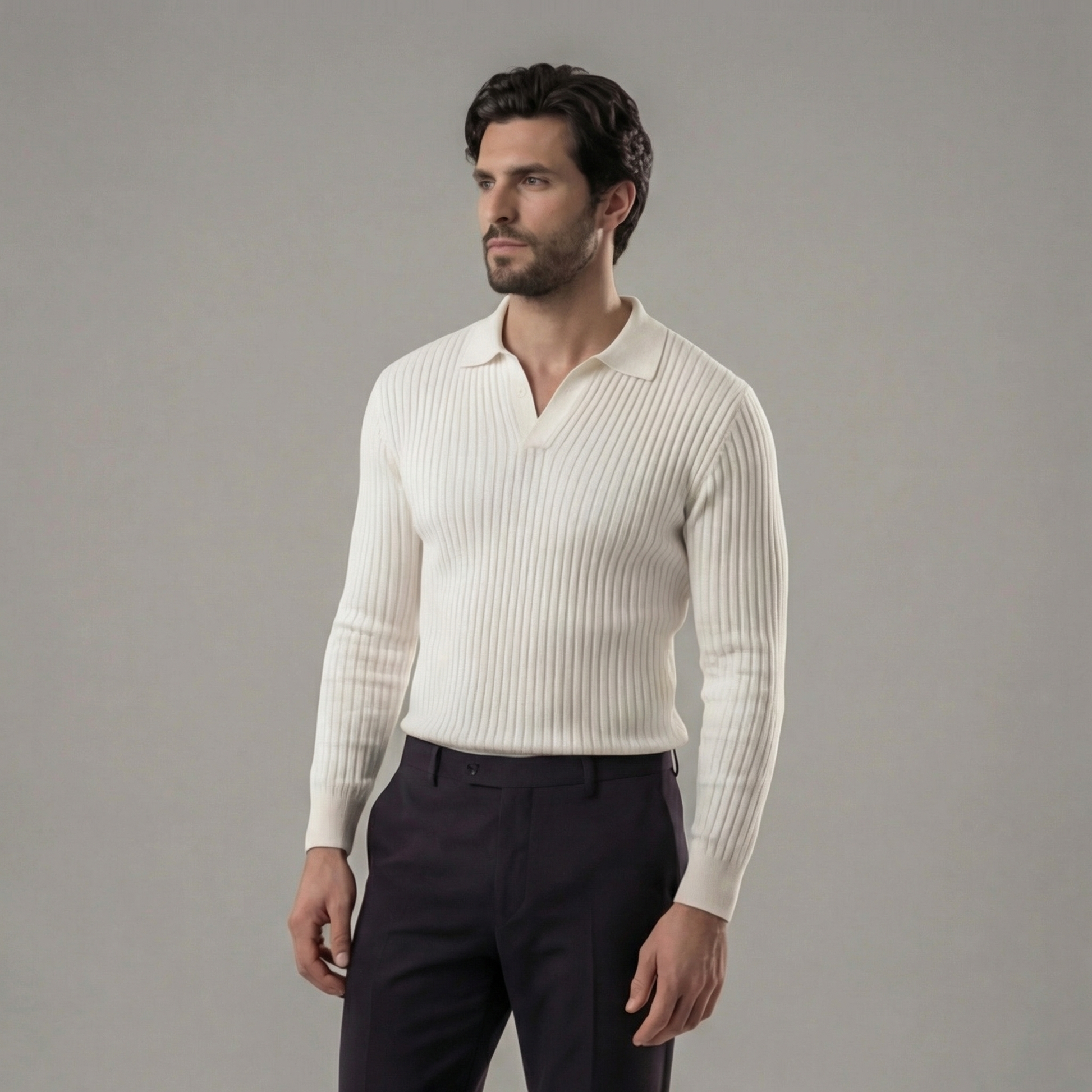 Polo Uomo Maniche Lunghe Scollo a V Leggera