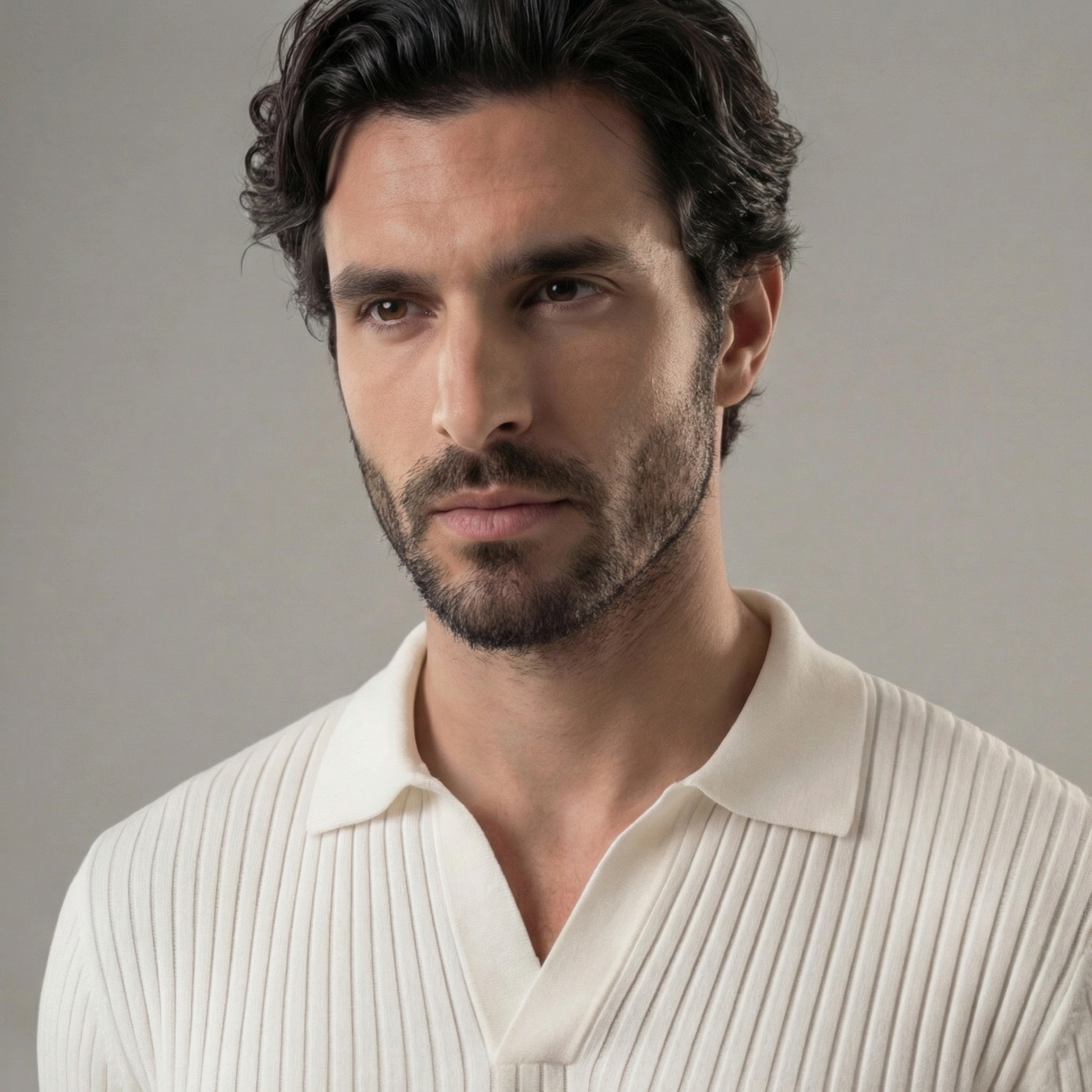 Polo Uomo Maniche Lunghe Scollo a V Leggera