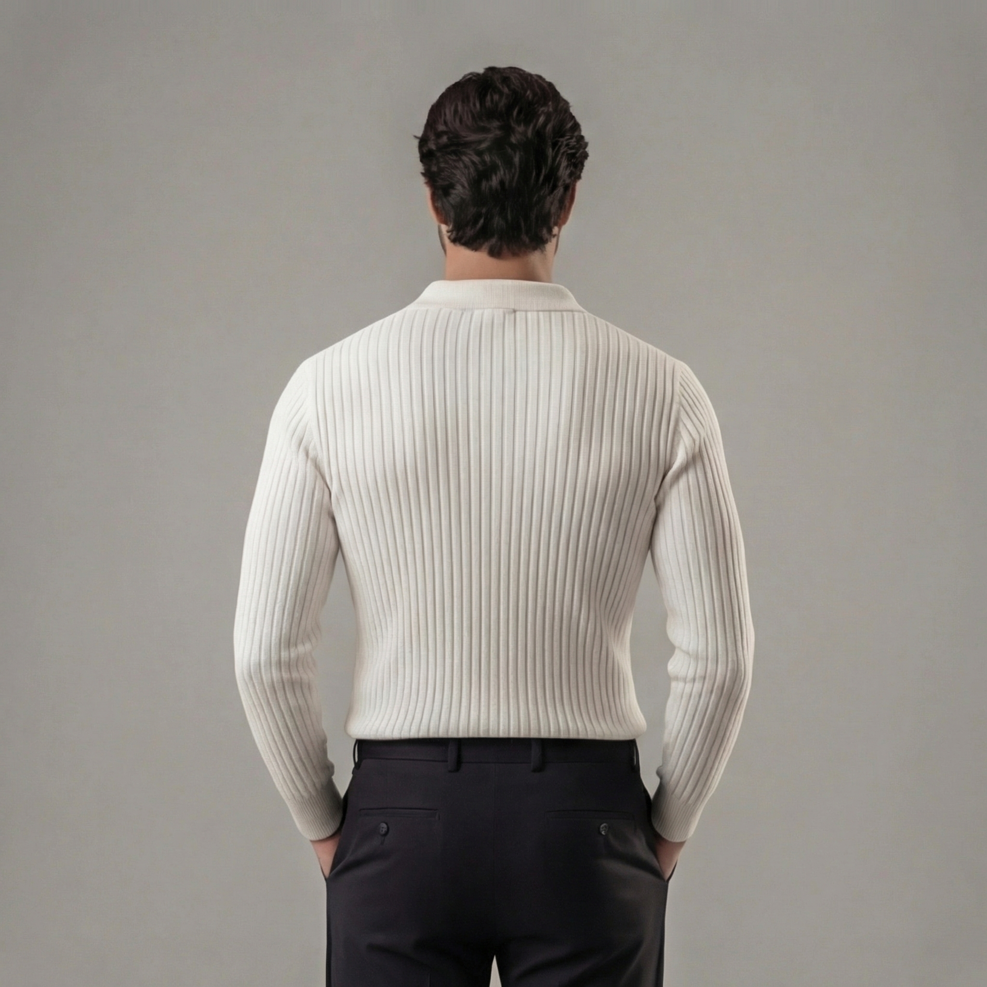 Polo Uomo Maniche Lunghe Scollo a V Leggera