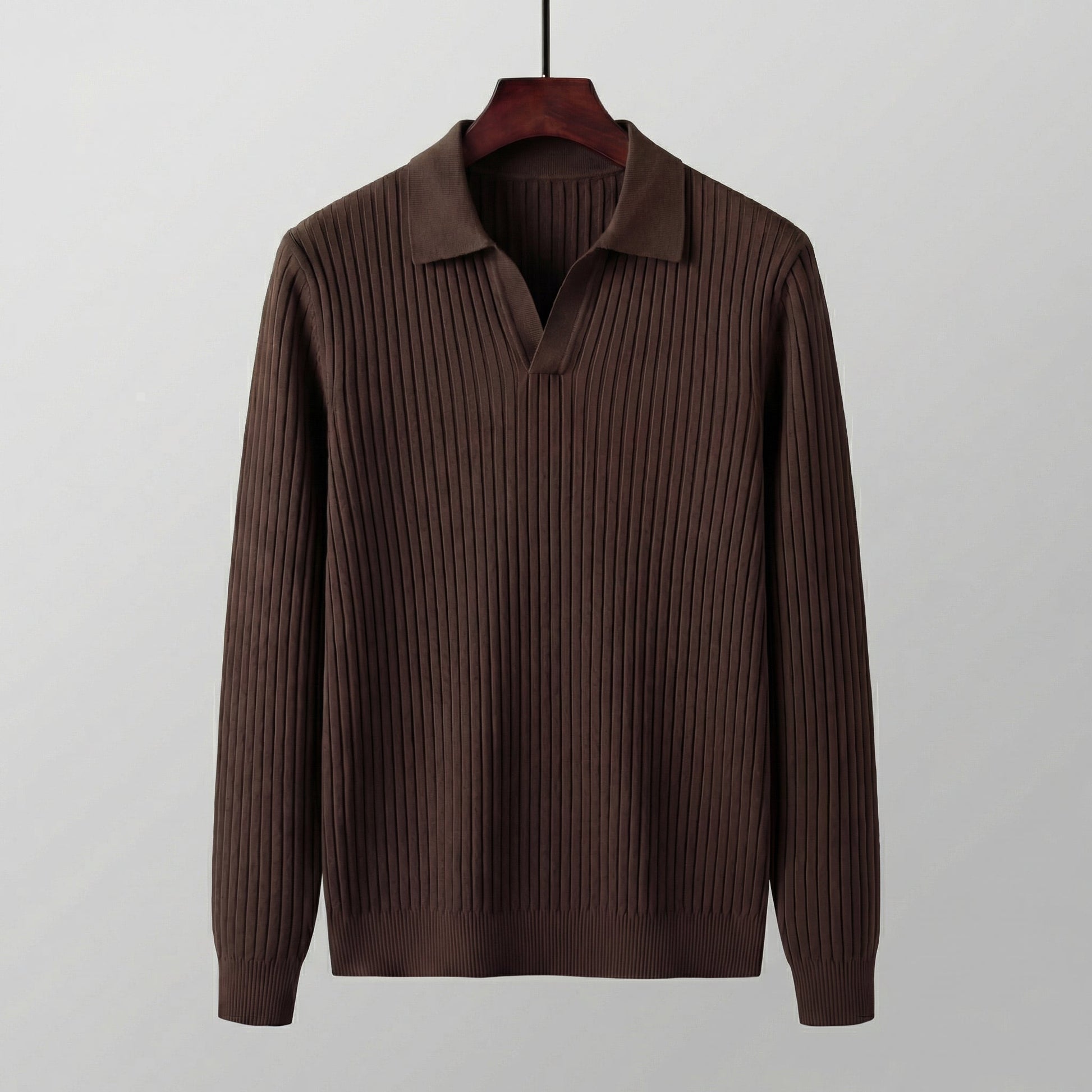 Polo Uomo Maniche Lunghe Scollo a V Leggera