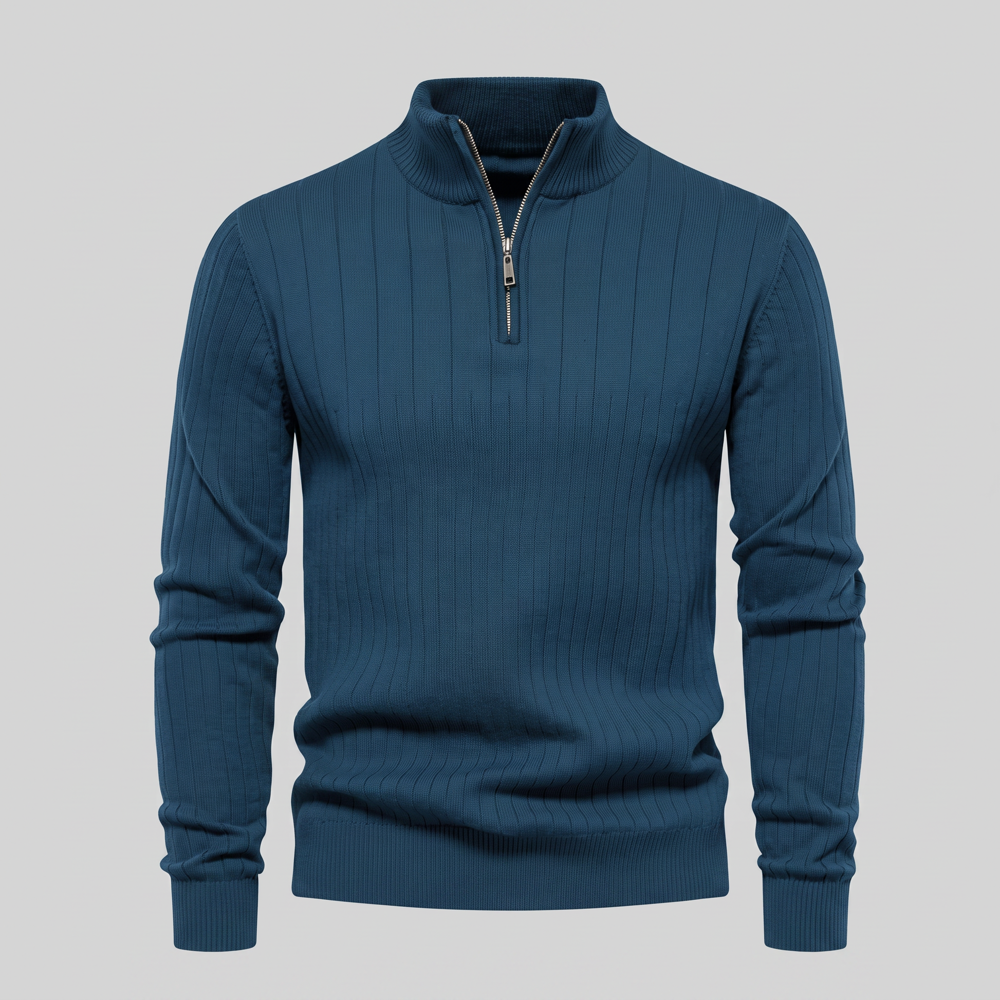 Maglione Uomo Mezza Zip in Cotone a Coste Zip Oro