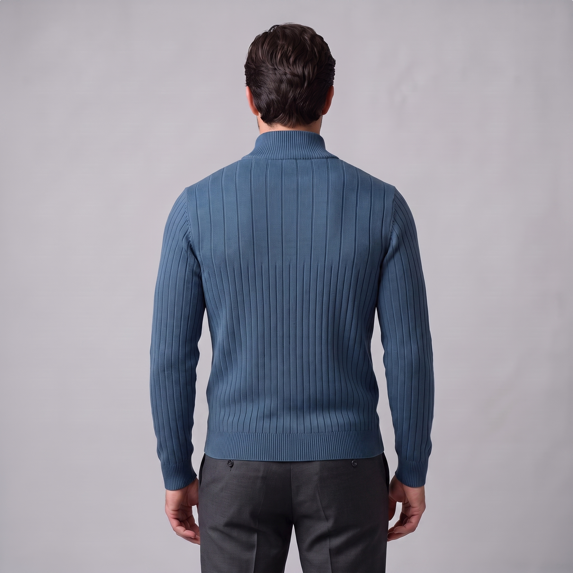 Maglione Uomo Mezza Zip in Cotone a Coste Zip Oro