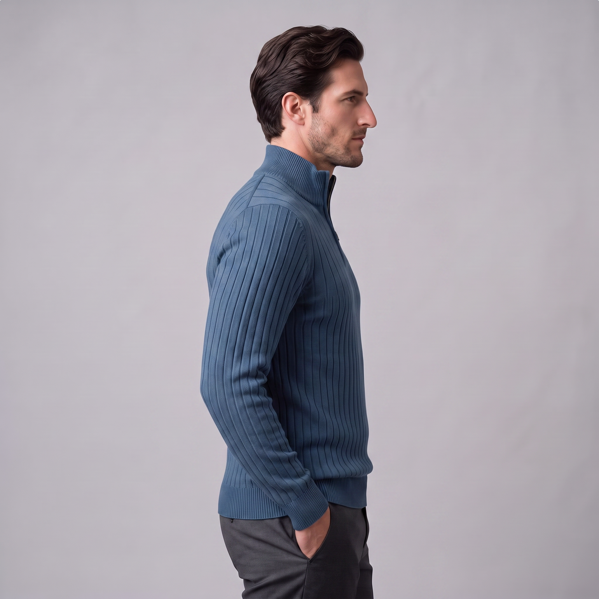 Maglione Uomo Mezza Zip in Cotone a Coste Zip Oro
