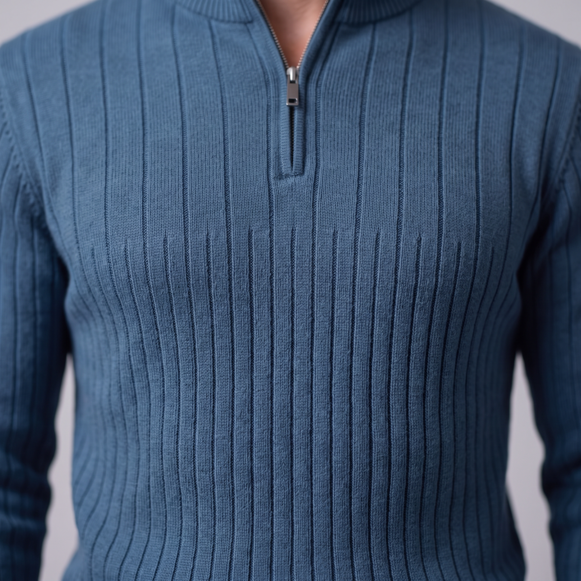 Maglione Uomo Mezza Zip in Cotone a Coste Zip Oro