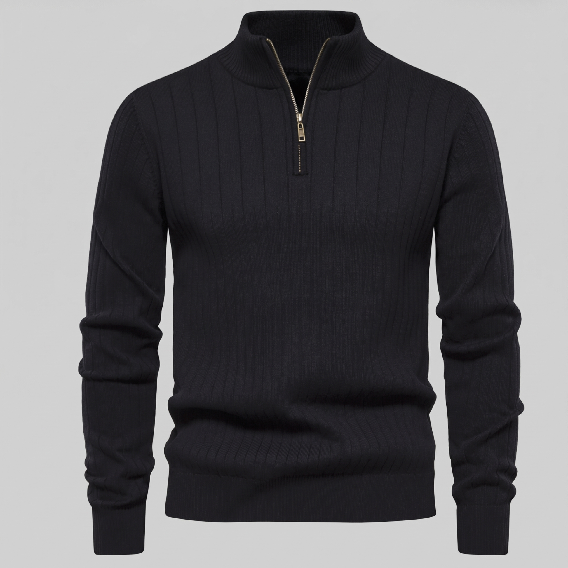 Maglione Uomo Mezza Zip in Cotone a Coste Zip Oro