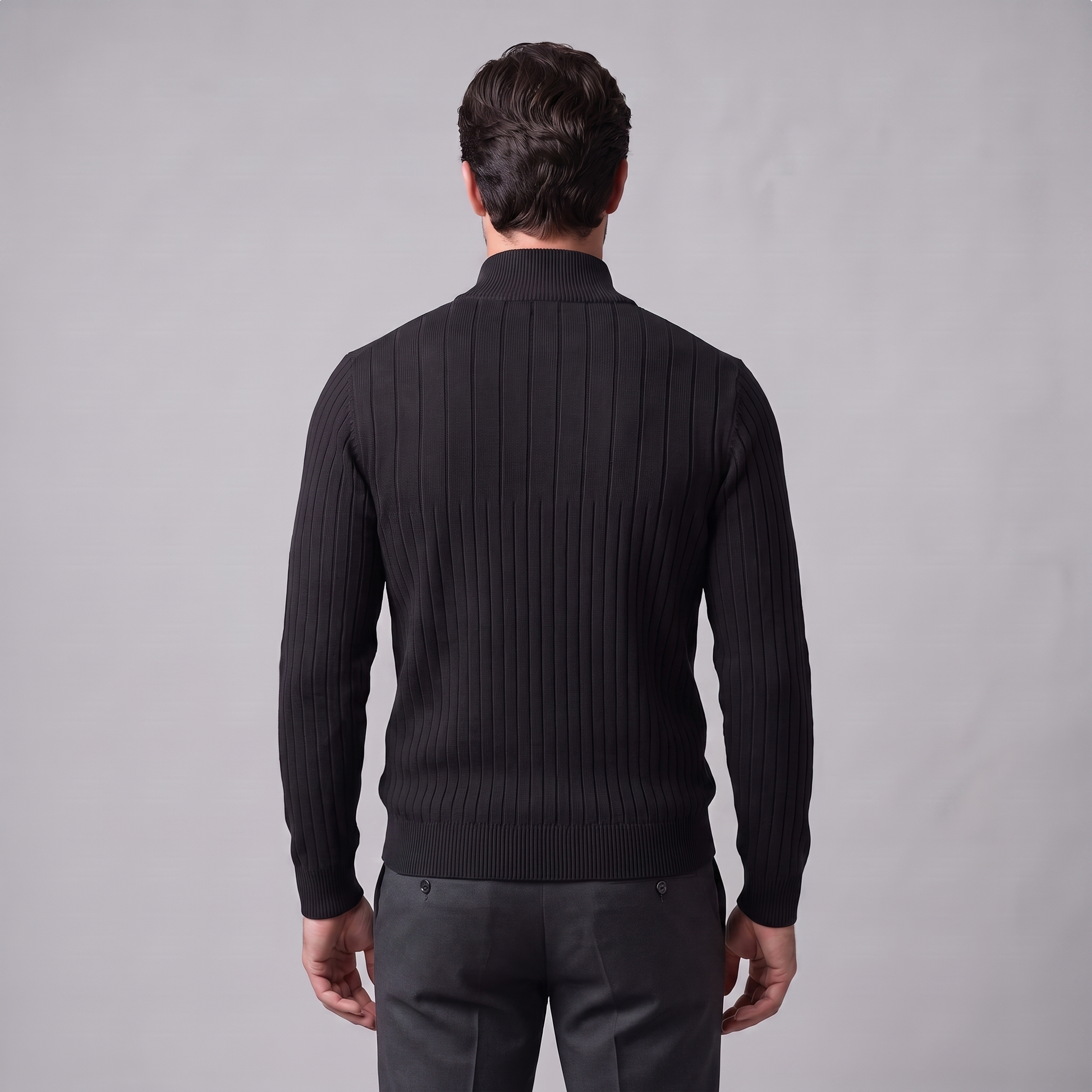 Maglione Uomo Mezza Zip in Cotone a Coste Zip Oro