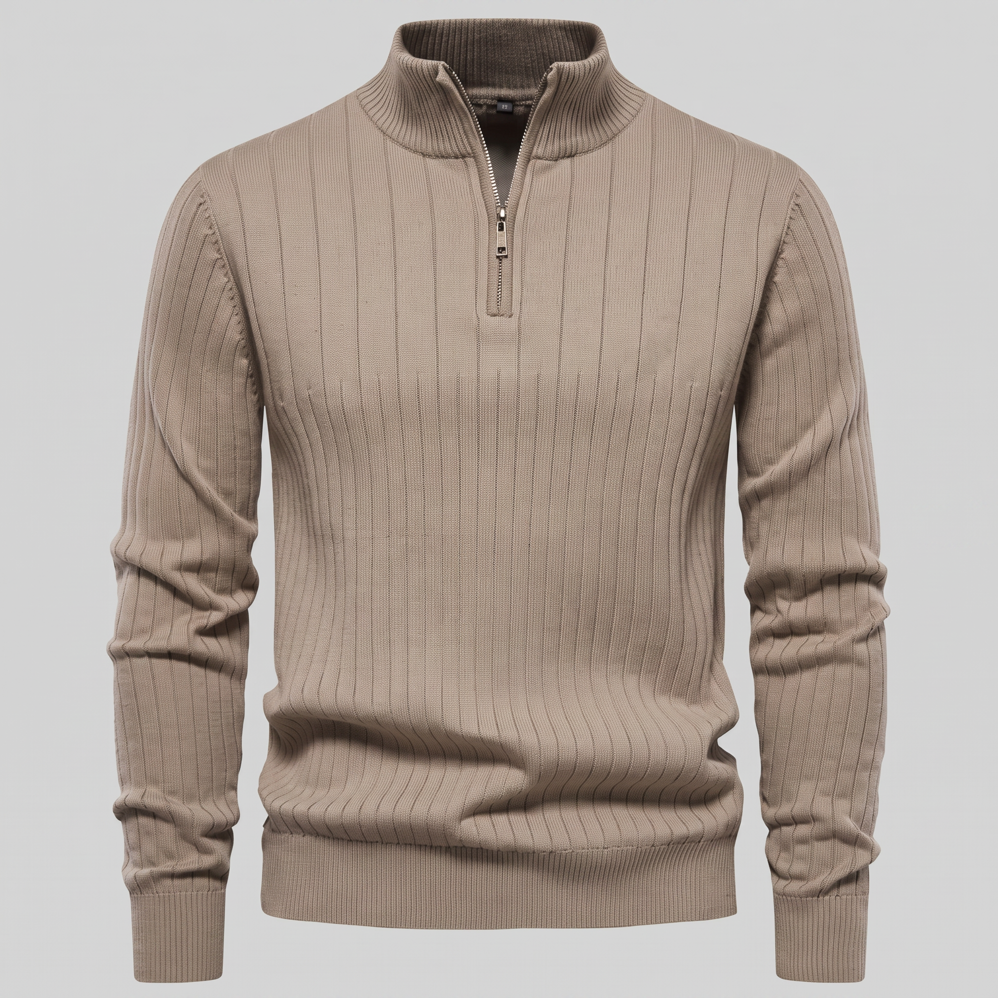 Maglione Uomo Mezza Zip in Cotone a Coste Zip Oro