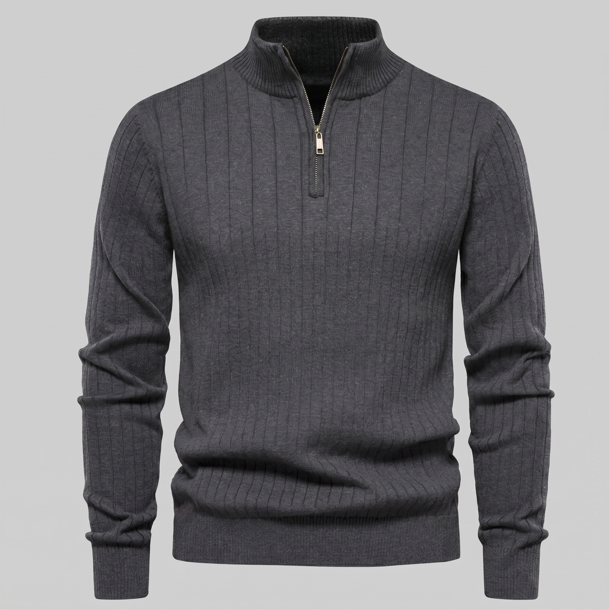 Maglione Uomo Mezza Zip in Cotone a Coste Zip Oro