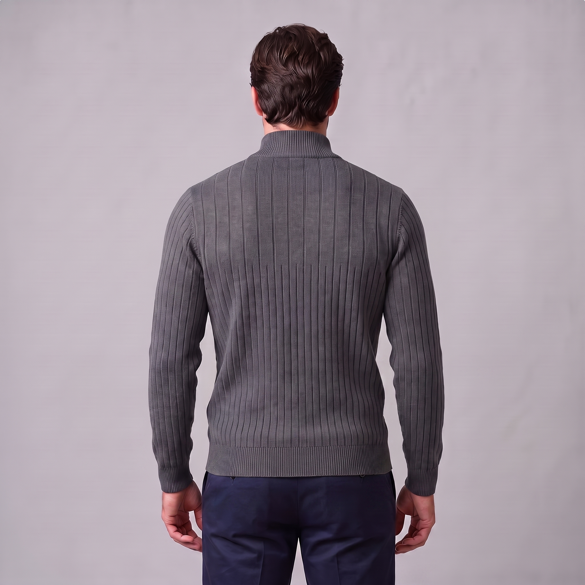 Maglione Uomo Mezza Zip in Cotone a Coste Zip Oro
