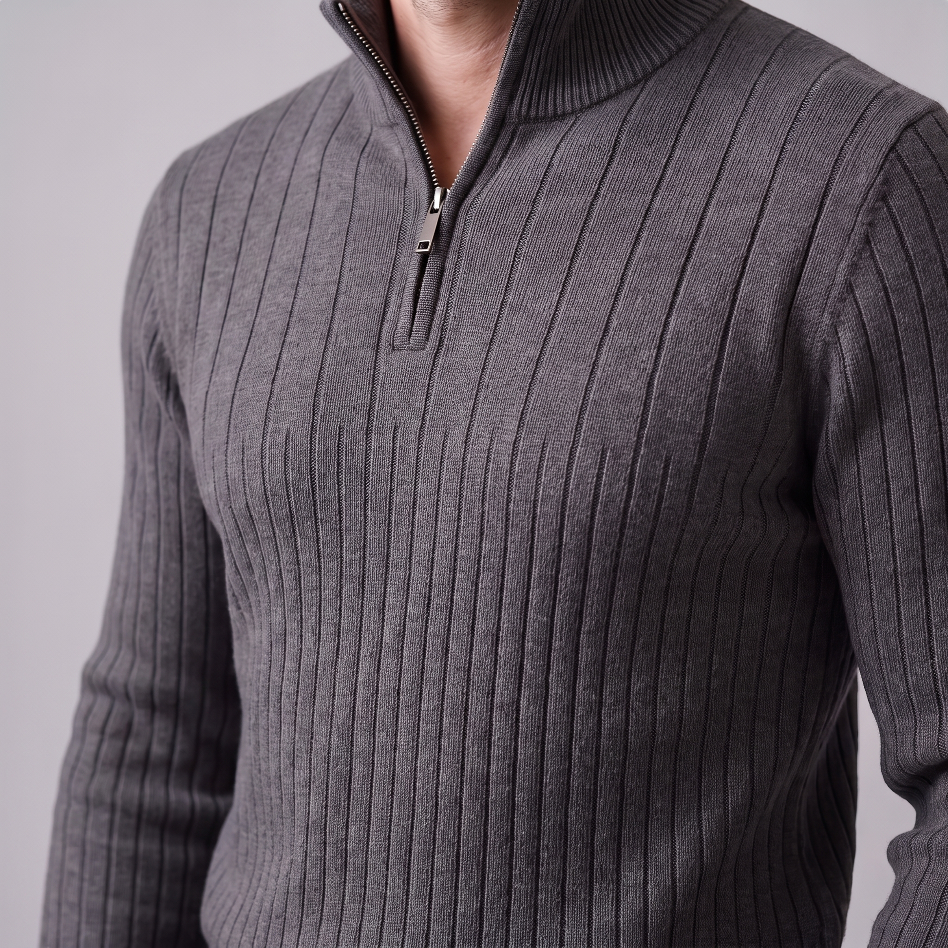 Maglione Uomo Mezza Zip in Cotone a Coste Zip Oro