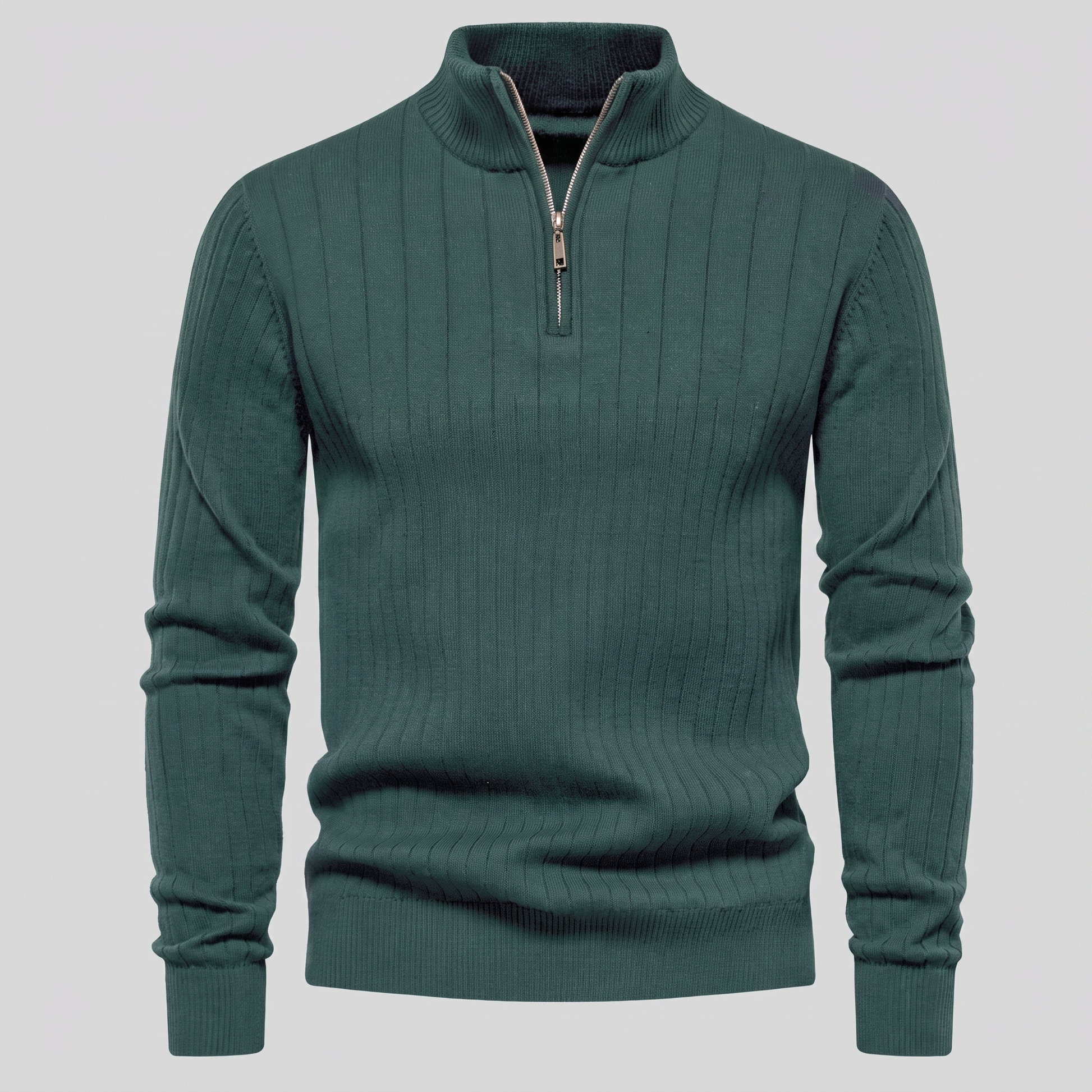 Maglione Uomo Mezza Zip in Cotone a Coste Zip Oro