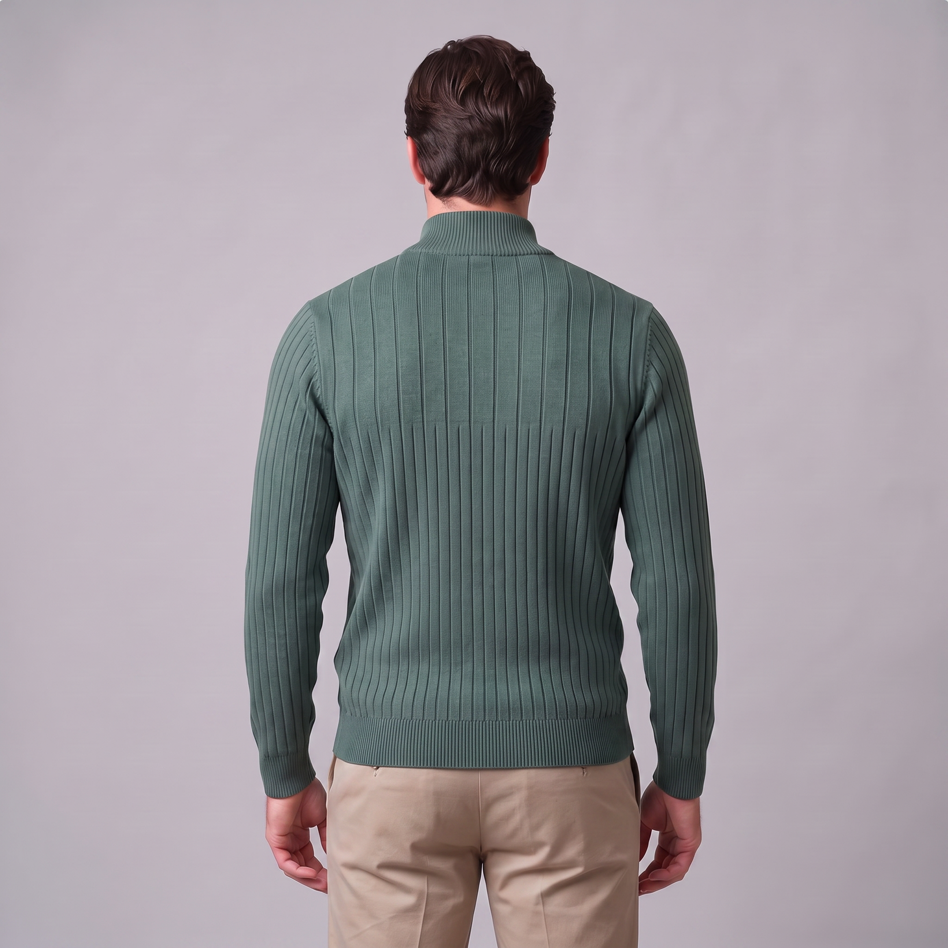 Maglione Uomo Mezza Zip in Cotone a Coste Zip Oro
