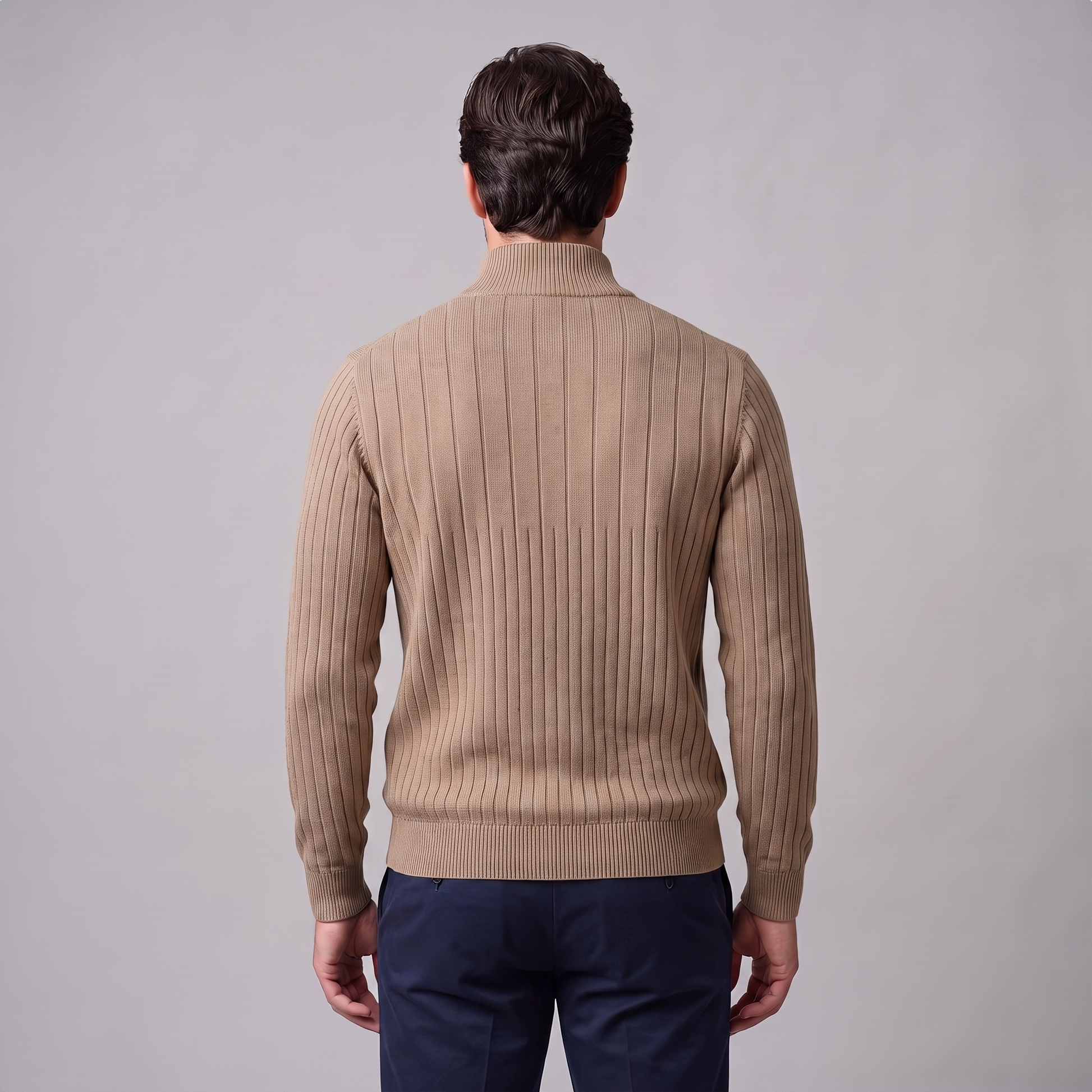 Maglione Uomo Mezza Zip in Cotone a Coste Zip Oro