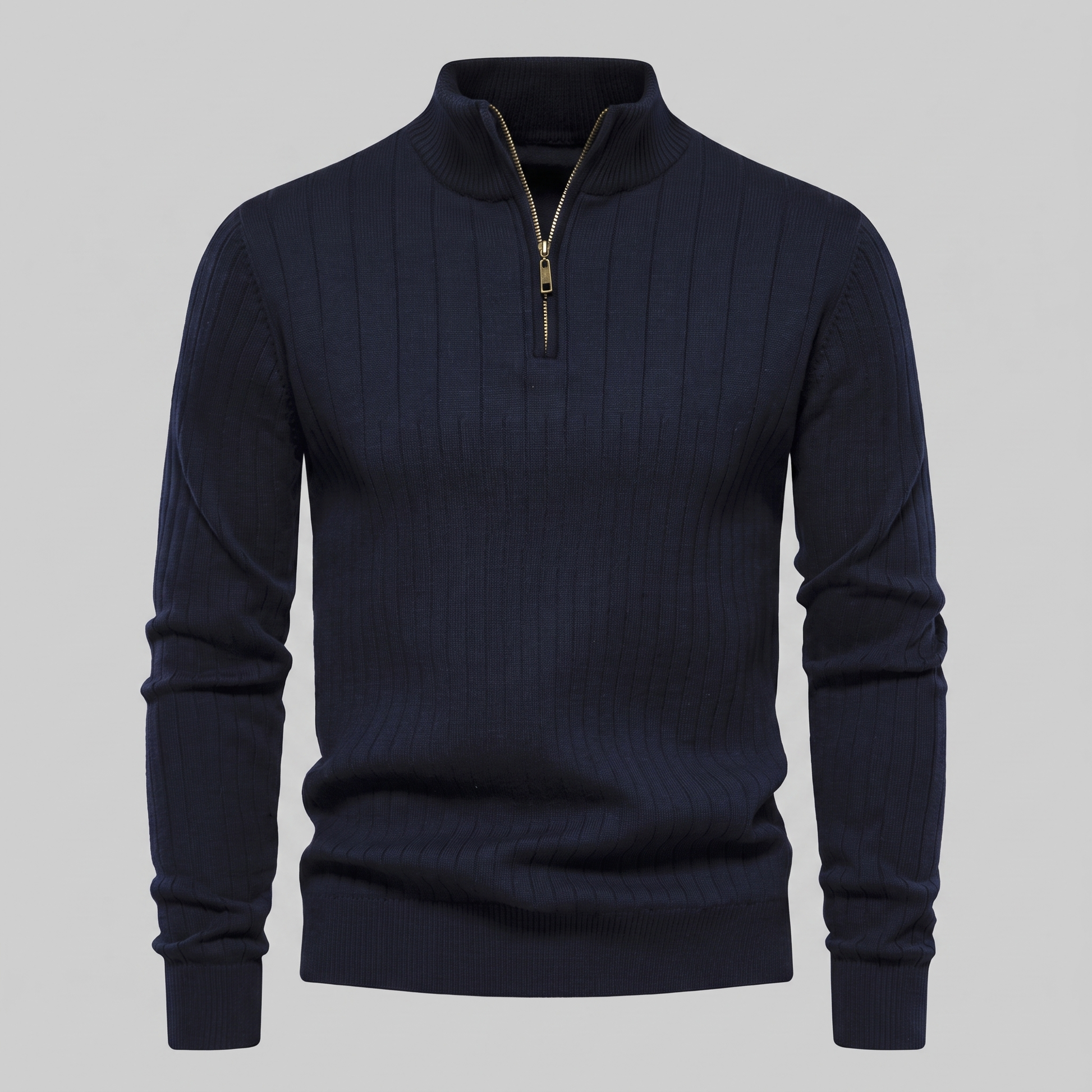 Maglione Uomo Mezza Zip in Cotone a Coste Zip Oro