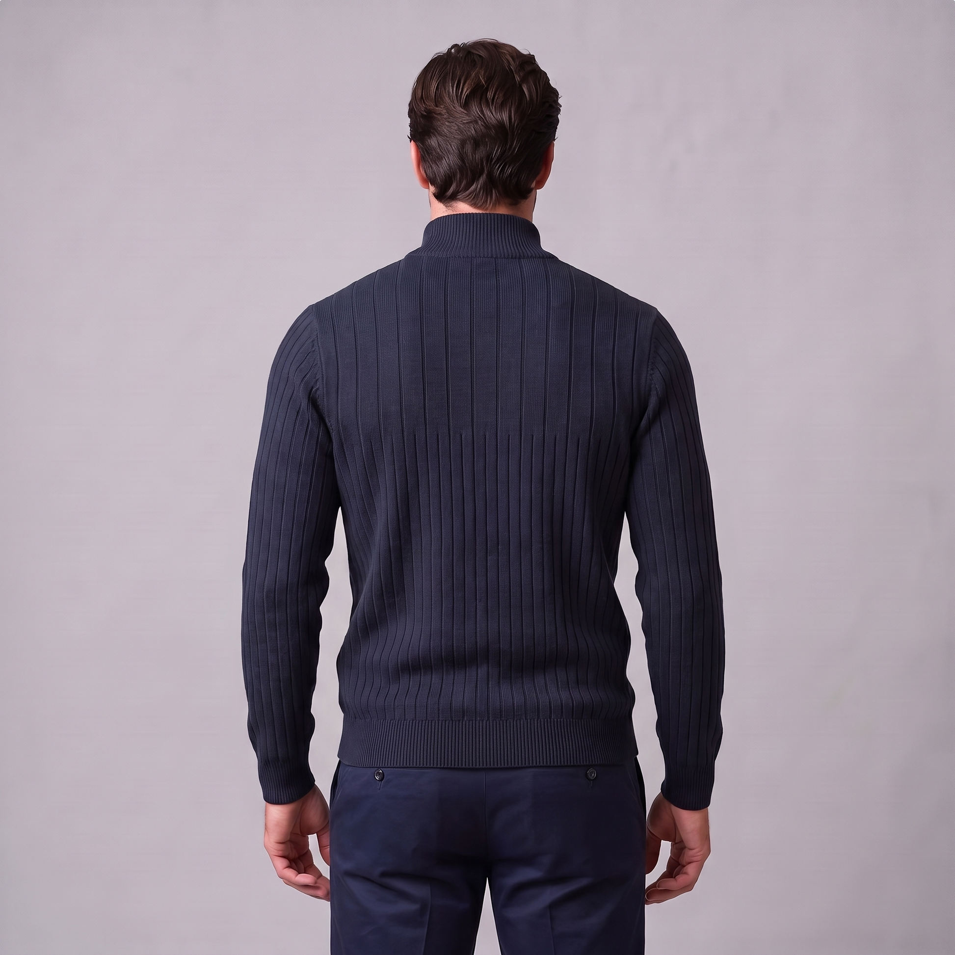 Maglione Uomo Mezza Zip in Cotone a Coste Zip Oro