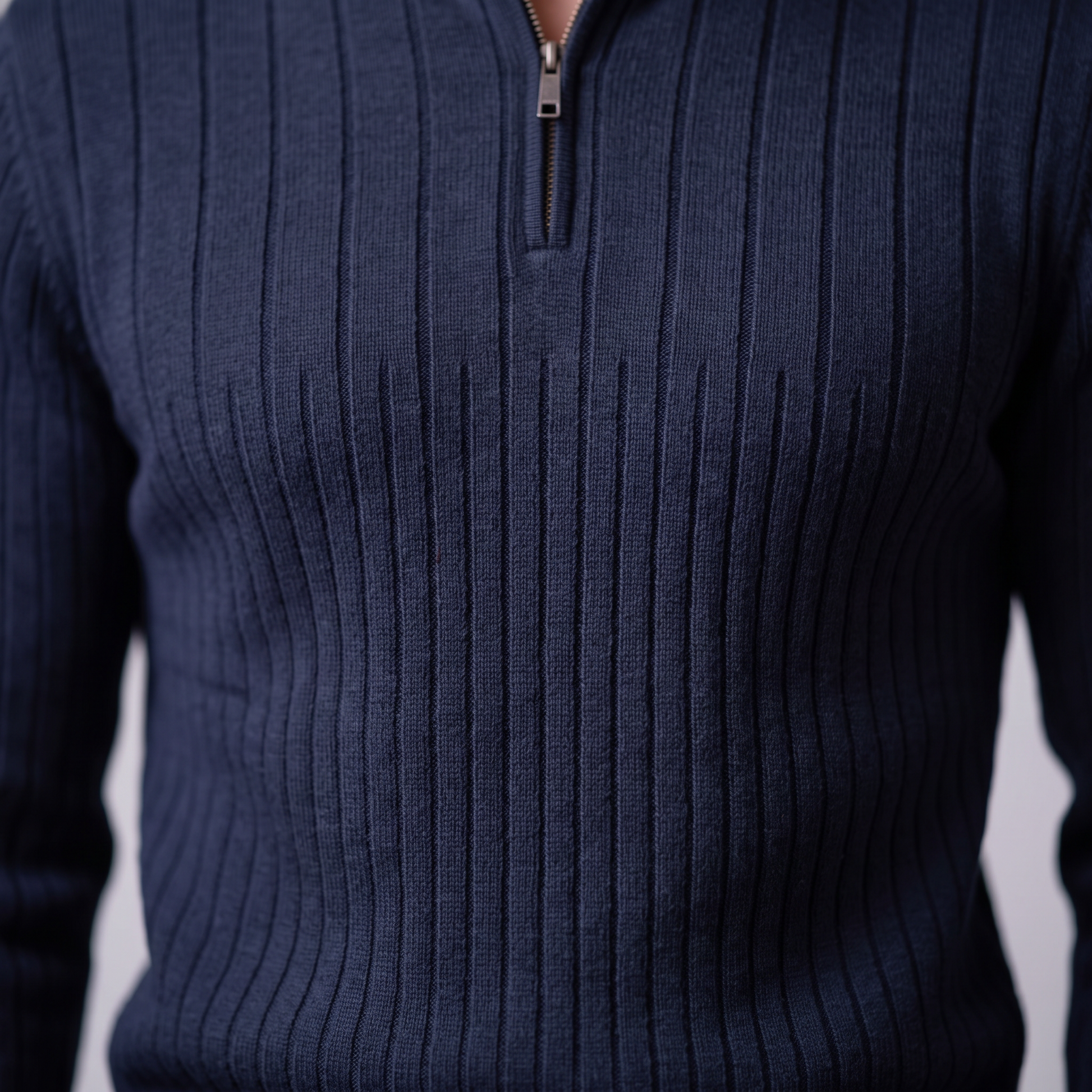 Maglione Uomo Mezza Zip in Cotone a Coste Zip Oro