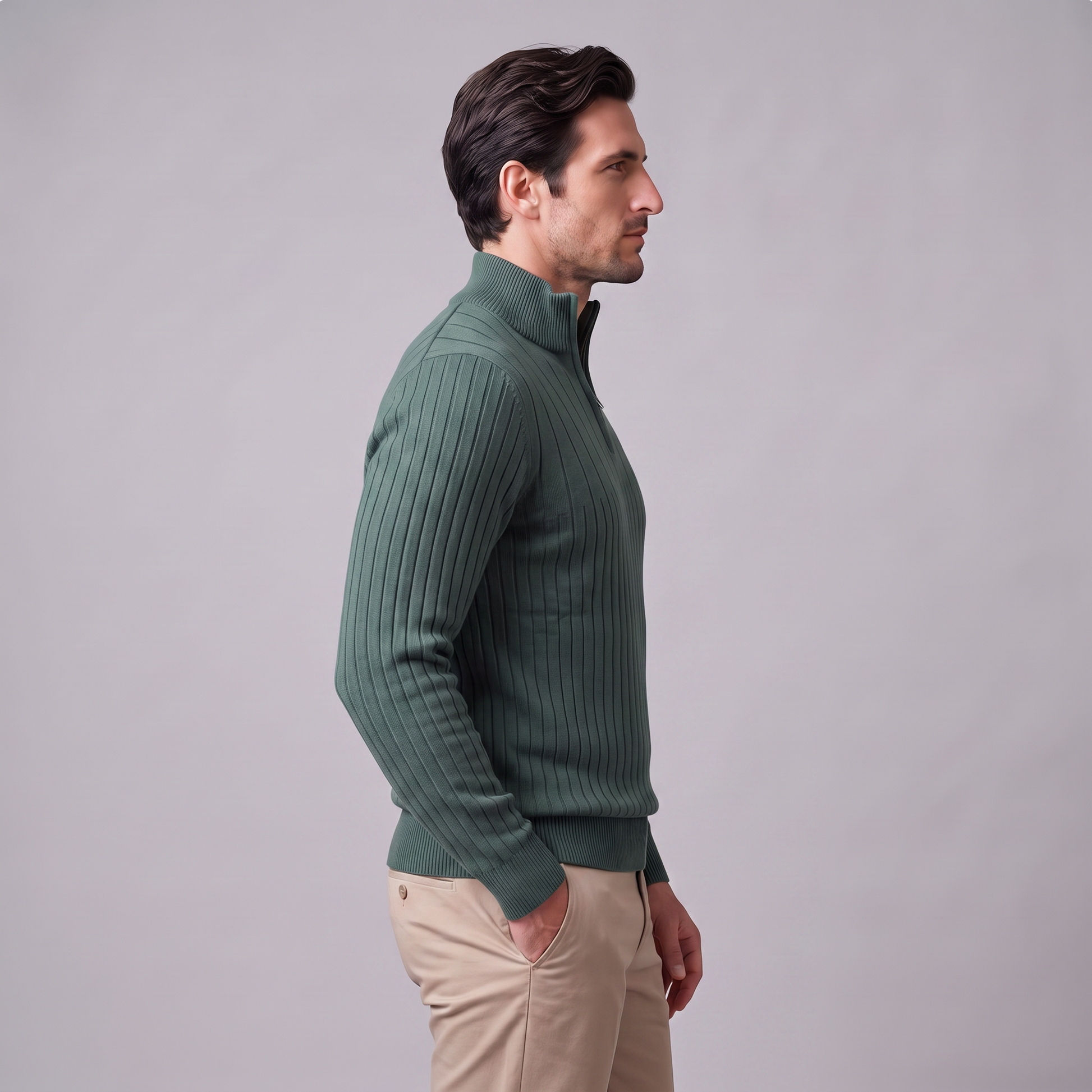 Maglione Uomo Mezza Zip in Cotone a Coste Zip Oro