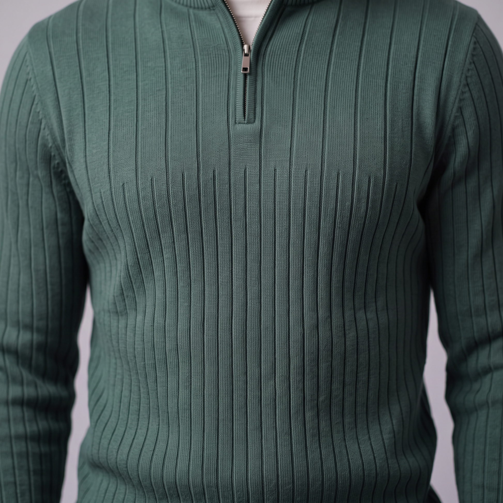 Maglione Uomo Mezza Zip in Cotone a Coste Zip Oro
