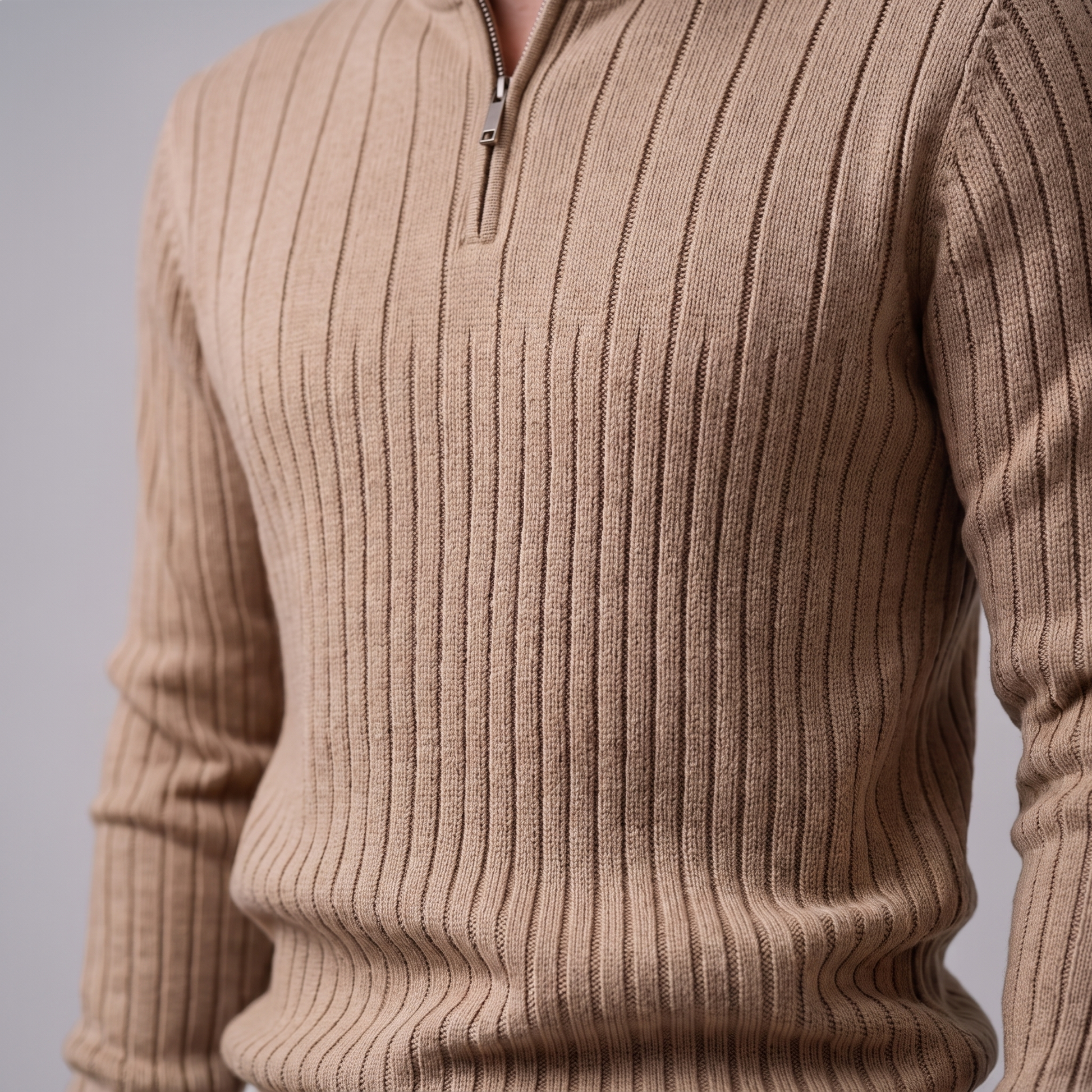 Maglione Uomo Mezza Zip in Cotone a Coste Zip Oro