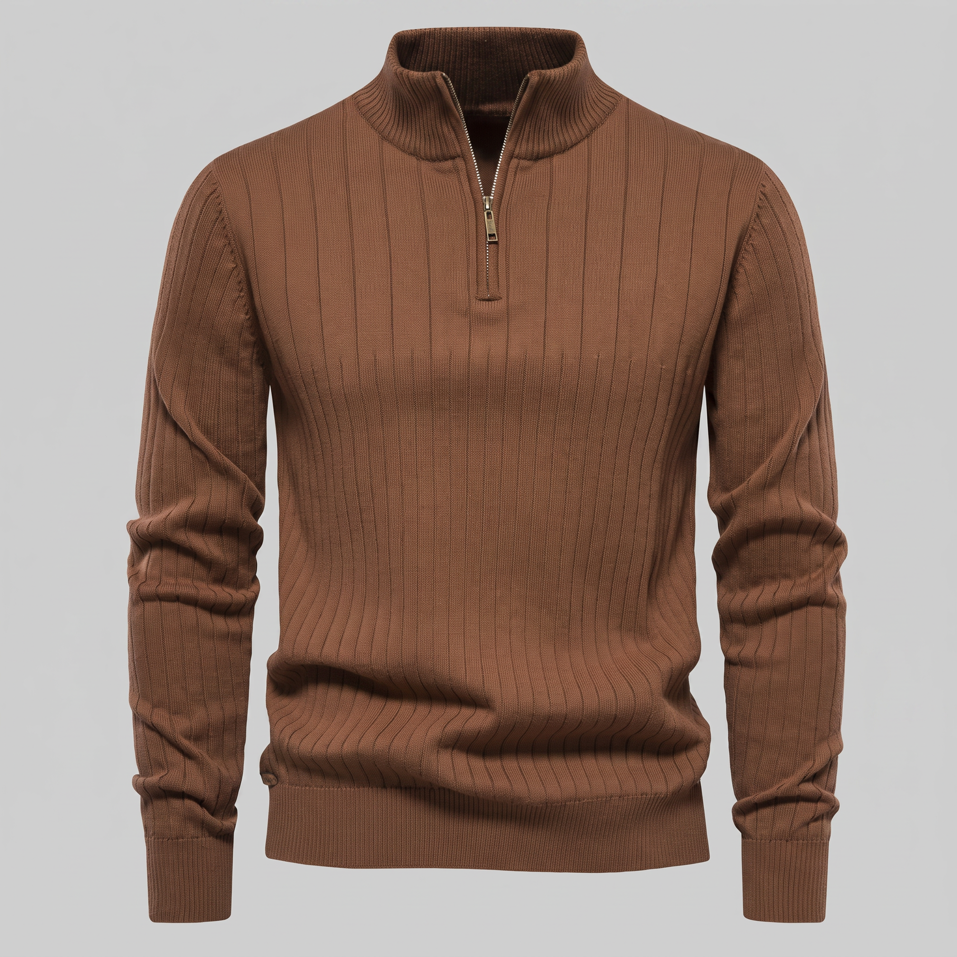 Maglione Uomo Mezza Zip in Cotone a Coste Zip Oro