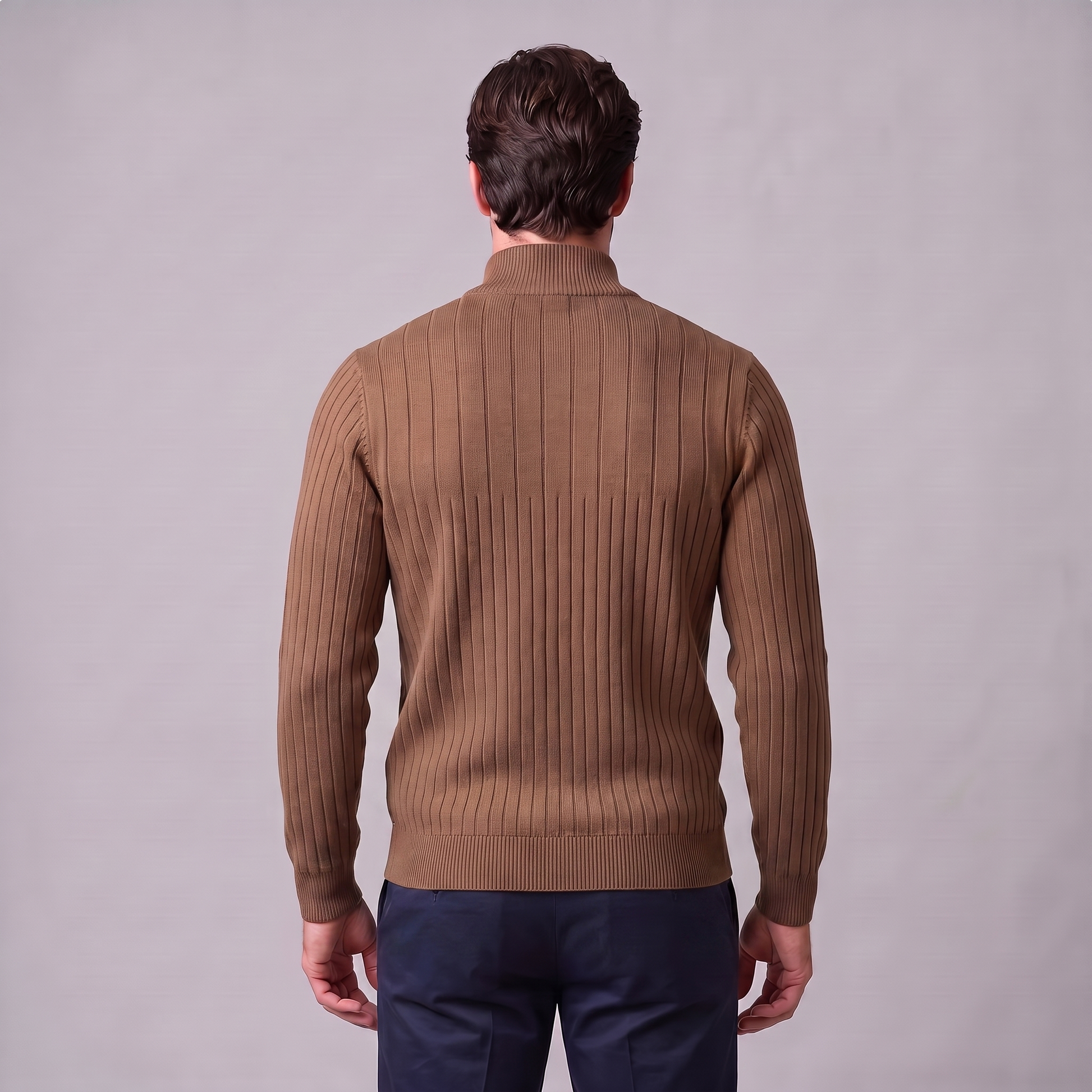 Maglione Uomo Mezza Zip in Cotone a Coste Zip Oro