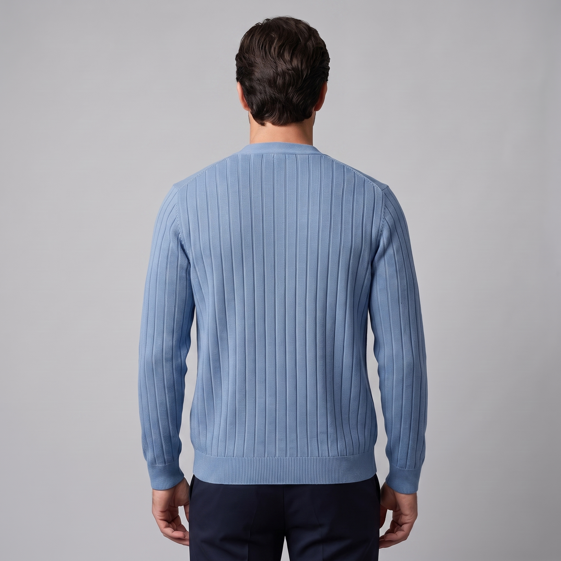 Cardigan Uomo Scollo a V in Maglia a Coste con Bottoni