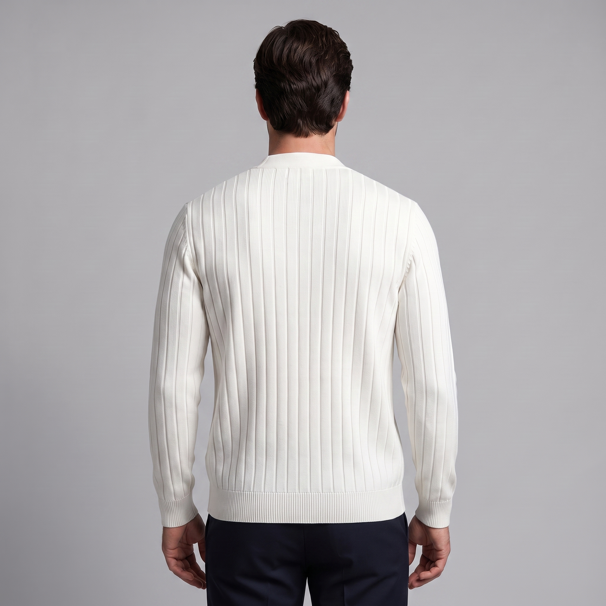 Cardigan Uomo Scollo a V in Maglia a Coste con Bottoni
