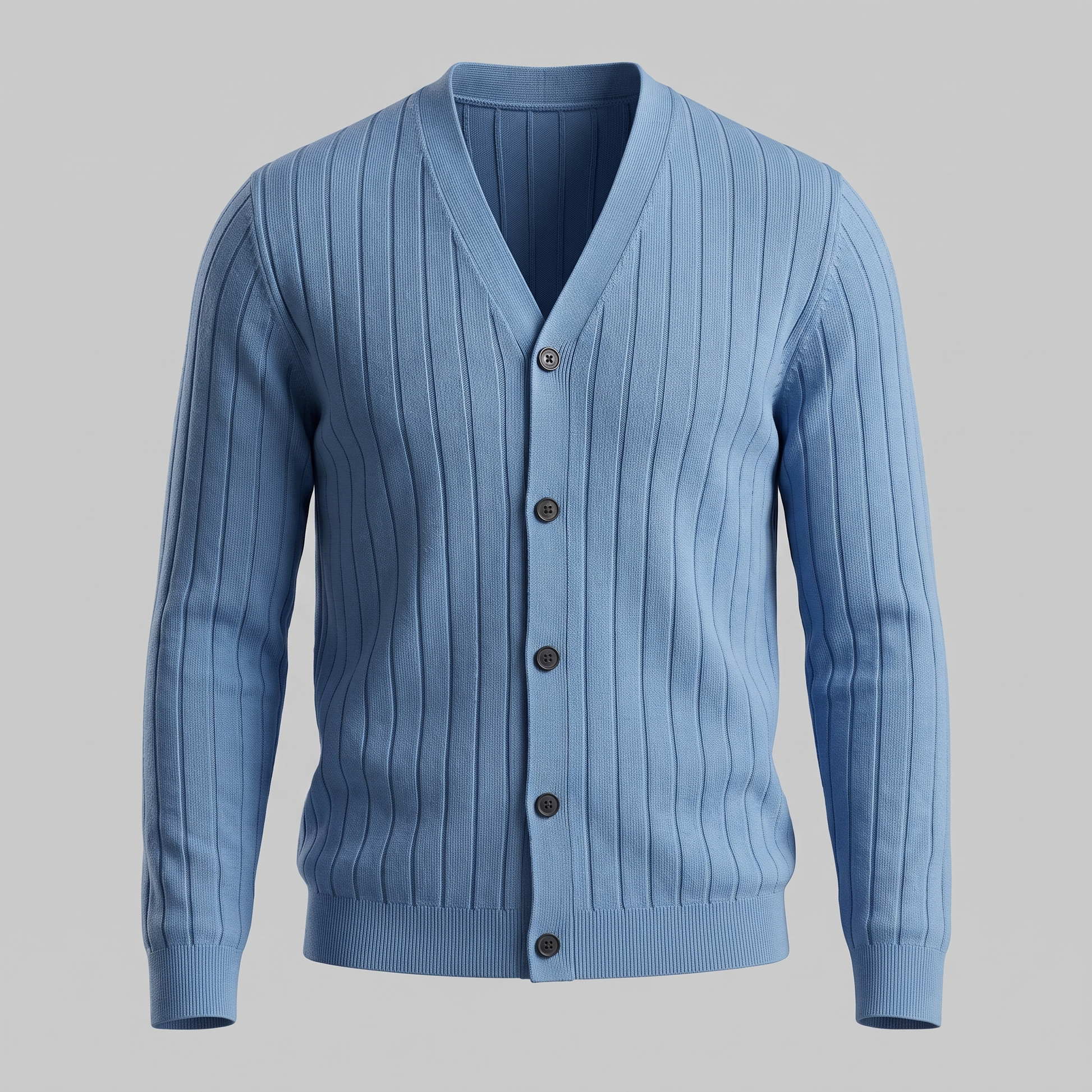 Cardigan Uomo Scollo a V in Maglia a Coste con Bottoni