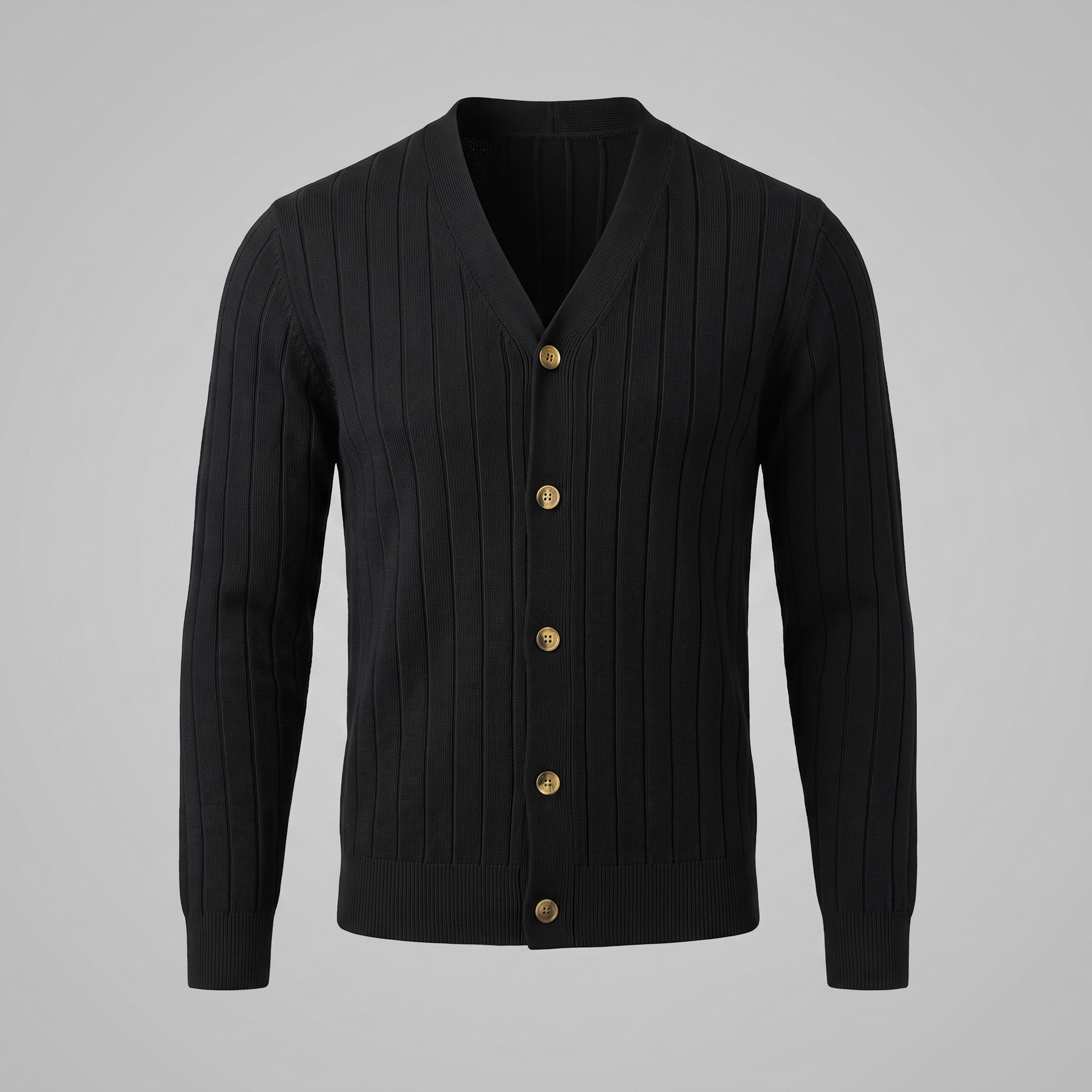 Cardigan Uomo Scollo a V in Maglia a Coste con Bottoni