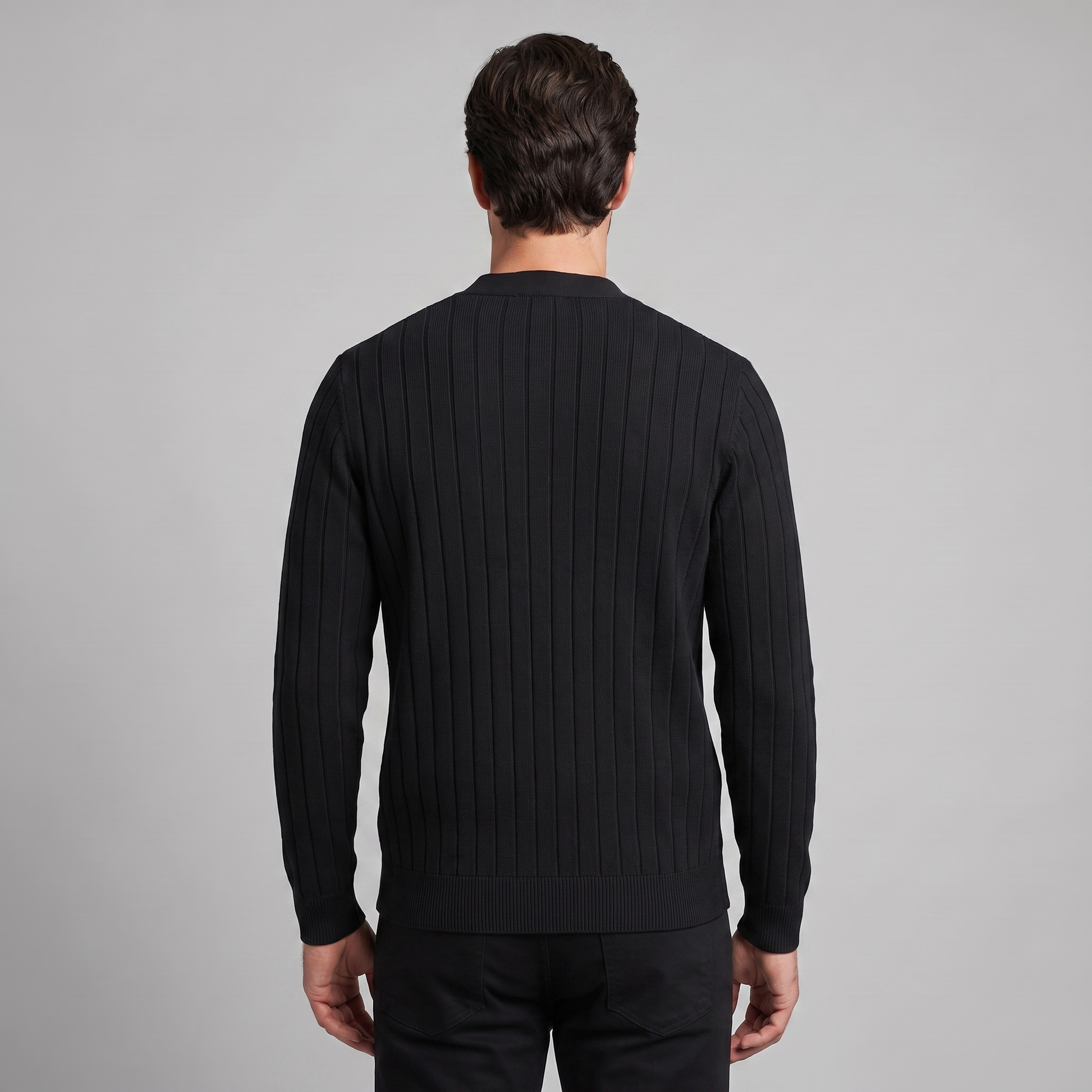 Cardigan Uomo Scollo a V in Maglia a Coste con Bottoni
