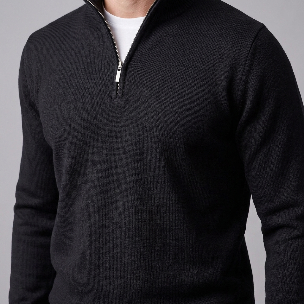 Maglione Uomo Slim Mezza Zip in Maglia Fine Collo Alto